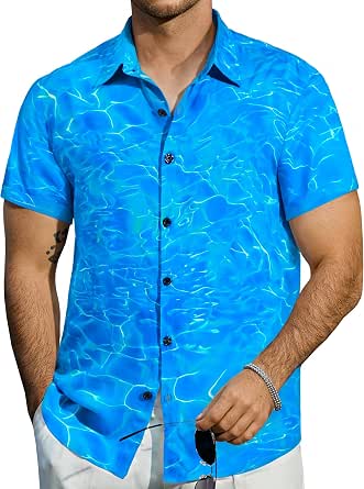 Men's Hawaiian Shirt - Short Sleeve Paisley Floral Button-Down, 80s Disco Style, Tropical Summer Shirt