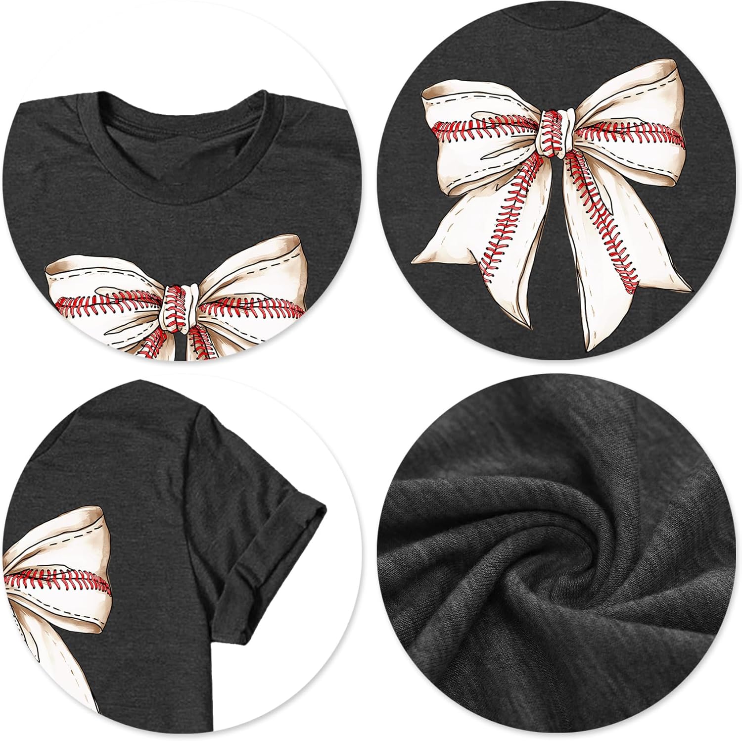 Baseball Shirts for Women Baseball Bow Graphic T Shirt Baseball Mom Short Sleeve Tee Game Day Gifts Tops - Image 6