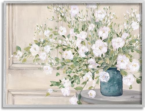 Stupell Industries Pintura de naturaleza muerta de geranio para mesa, diseño de flores florecientes, diseñada por Julia Purinton, arte de pared