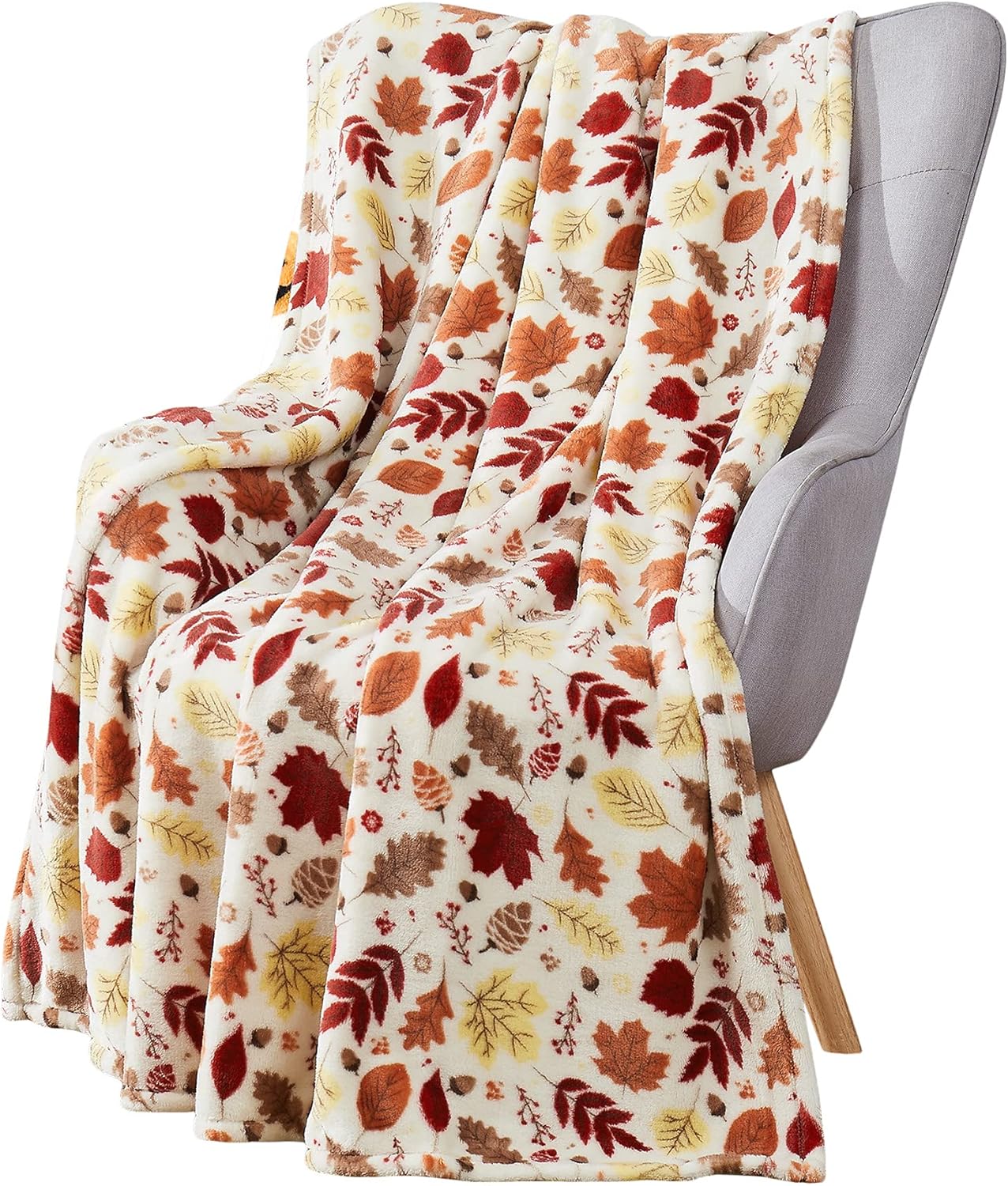 Fall Decor Throw Blanket Soft Warm Autumn Leaves and