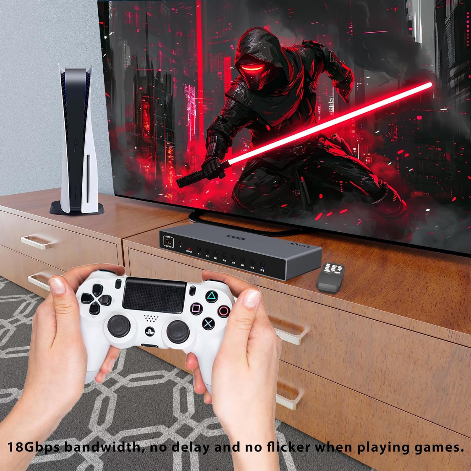 KAGO HDMI Switch 8 in 1 Out 4K@60Hz,8 Ports HDMI Splitter with Remote,HDMI Selector Switcher Box Hub HDR HDCP 3D, Aluminum Premium Quality, Compatible with PS5/4 Xbox Roku Fire Stick Apple TV