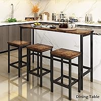 Vista 2 de Juego de mesa de comedor de 4 piezas de altura de mostrador, juego de mesa de comedor extra larga con 3 taburetes, panel de madera y marco de metal