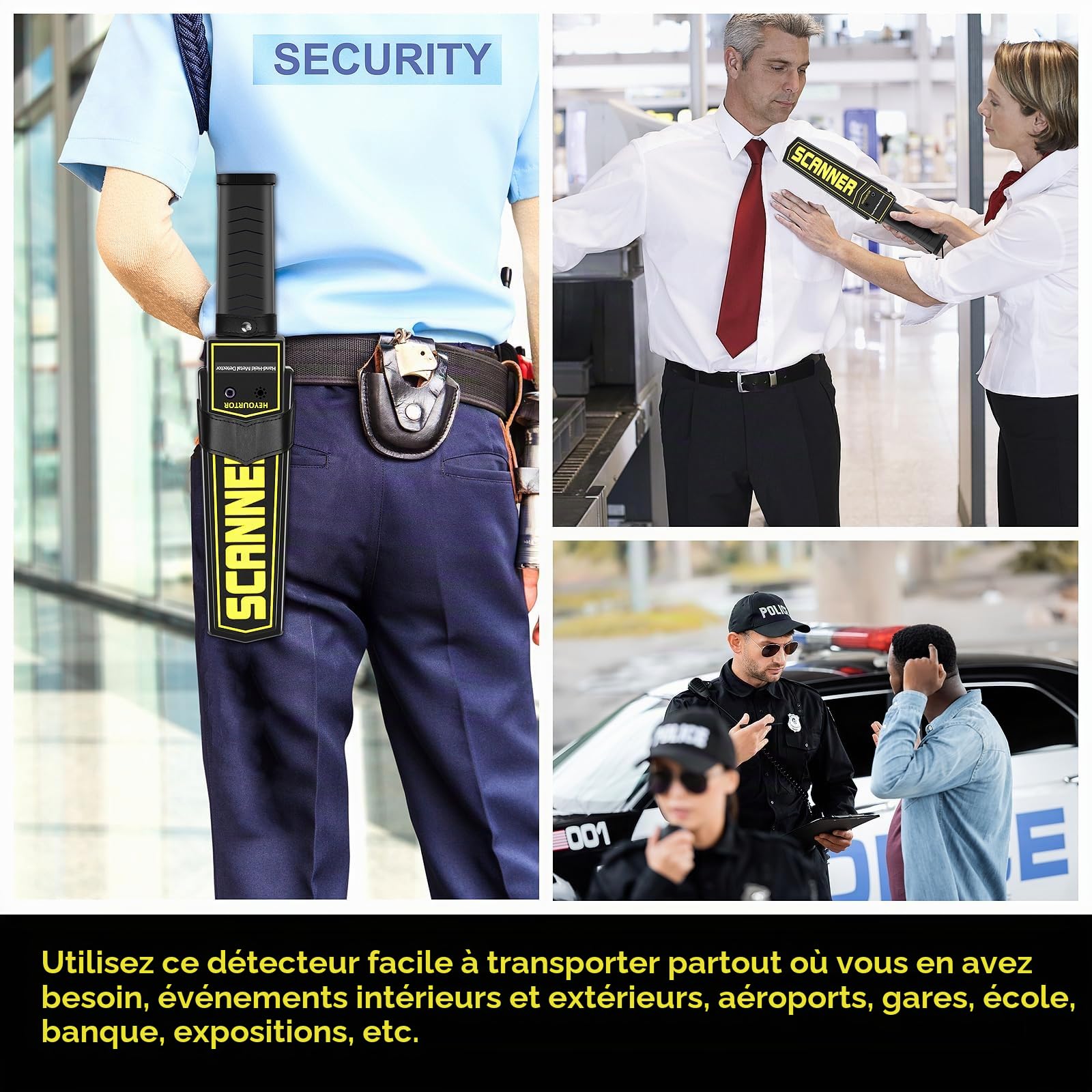 Détecteur de métaux portatif, baguette de sécurité, baguette de scanner de sécurité multifonction pour la détection de métaux et d'armes