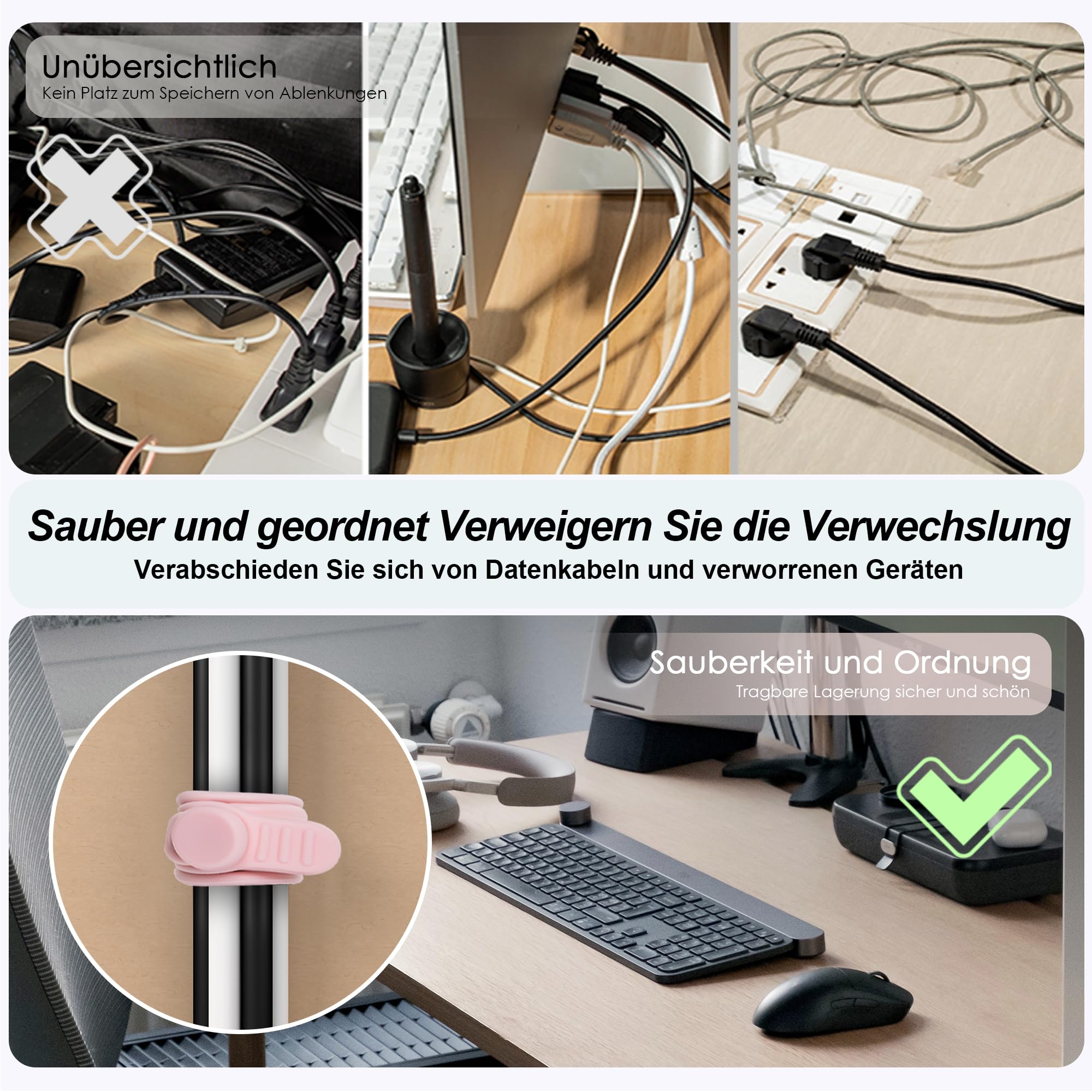 16 Stück Wiederverwendbare Silikon Kabelbinder - Farbige Kabelorganizer Für Zuhause & Büro