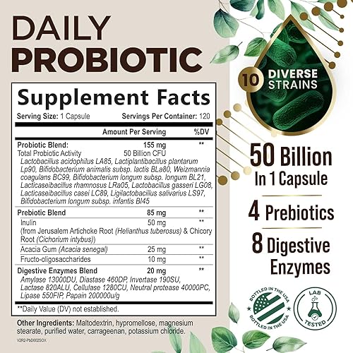 Miniatura 2 de Probióticos 50 mil millones de UFC + 10 cepas  Mezcla diaria de lactobacilos probióticos para apoyo inmunológico, digestivo y de salud intestinal,