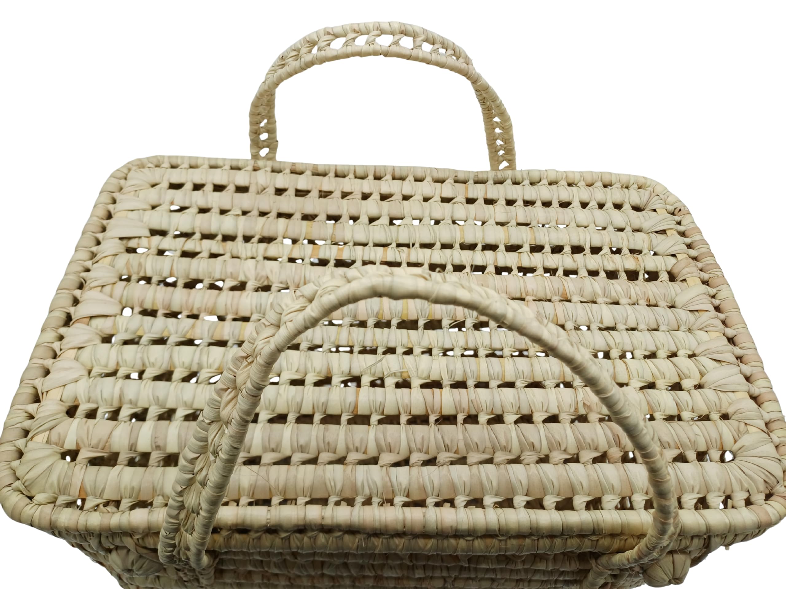 Cesta de Almacenamiento de Hoja de Palma Natural, Organizador Tejido, 45 cm, Baúl Decorativo para Juguetes