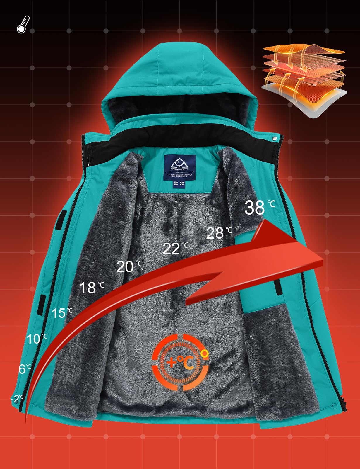 donhobo Damen Outdoor Winterjacke Winddichte Wasserdicht Softshell Jacke Warm Fleece Skijacke Funktionsjacke mit Abnehmbarer Kapuze