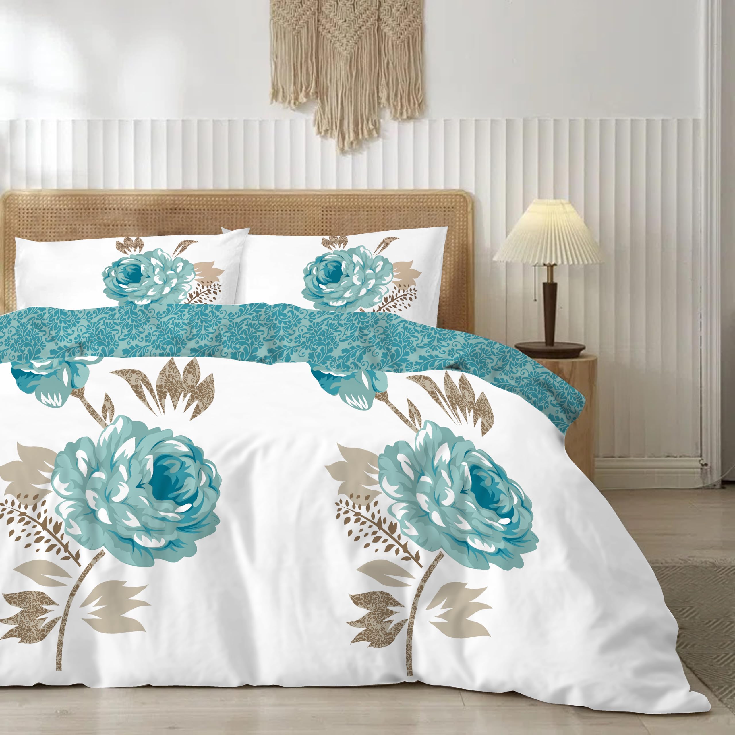 CHARKHAH Floral Duvet Cover Set Double โ Polycotton Bedding Set with Fitted Sheet, 2 Pillowcases & Button Closure โ Easy Care Fitted Sheet Quilt Cover Set โ image 1