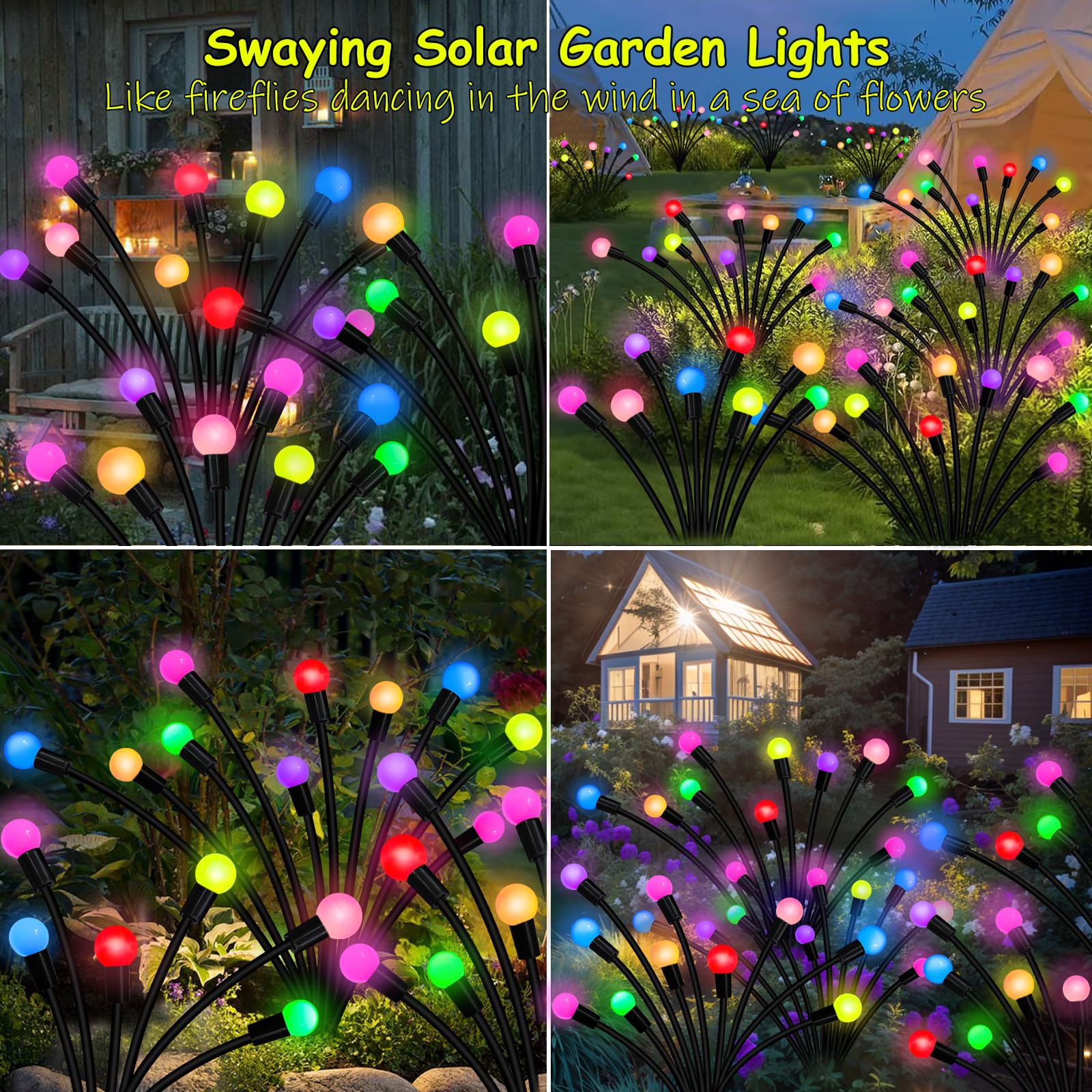 Luci solari da giardino per esterni, confezione da 60 luci solari a LED, impermeabili, ondeggiano dal vento, luce solare oscillante per cortile, patio, cortile, giardino, aiuola, vialetto, decorazione