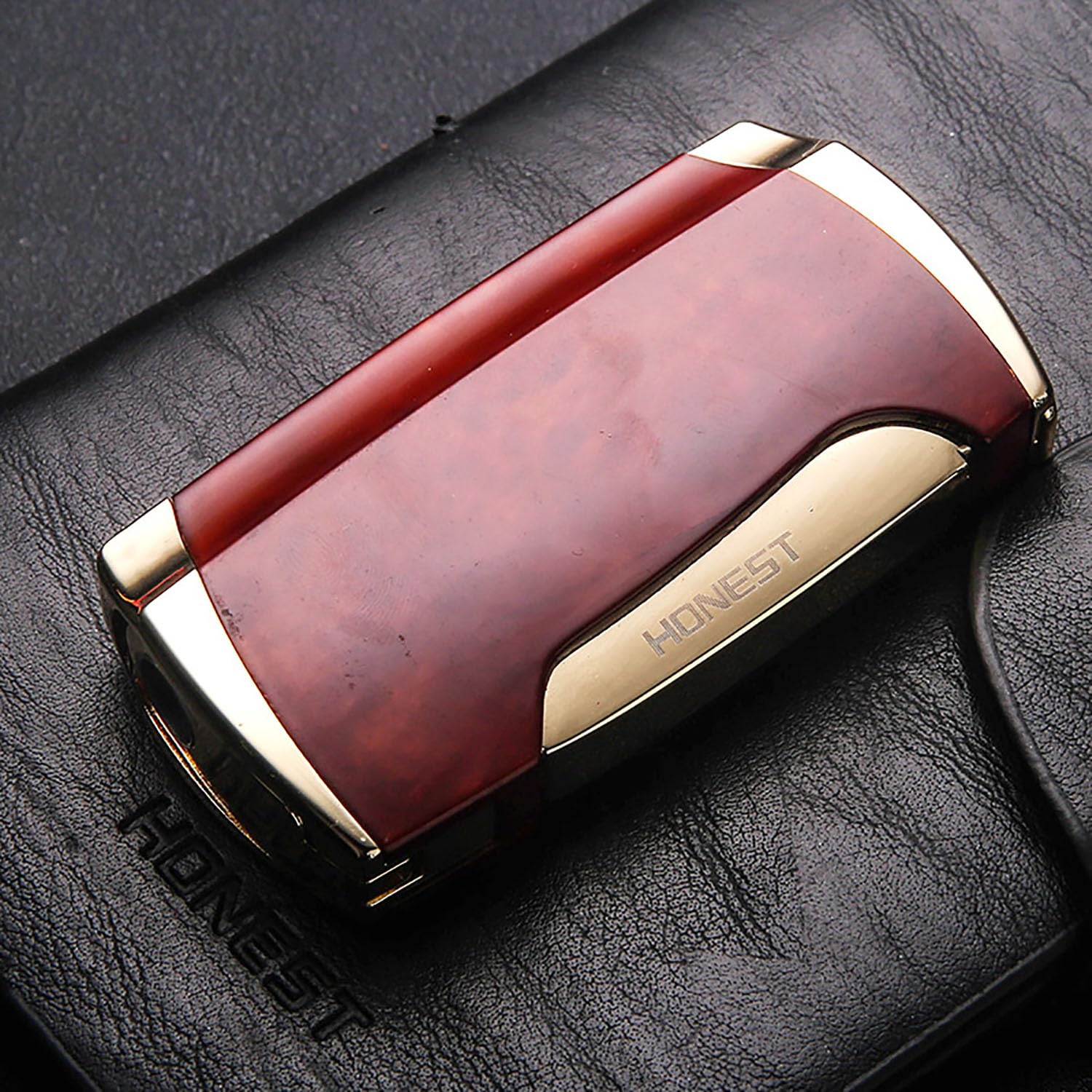 Mini Encendedor Chorro Doble Llama Más Ligero de Gas Butano Recargable y Ajustable con Perforador de Cigarros para Hombres y Mujeres (sin Gas),Gold