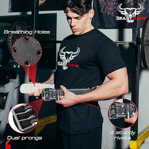 Miniatura 2 de BEAST RAGE Cinturón de levantamiento de pesas de cuero resistente para gimnasio, culturismo, entrenamiento, levantamiento de pesas, orificios