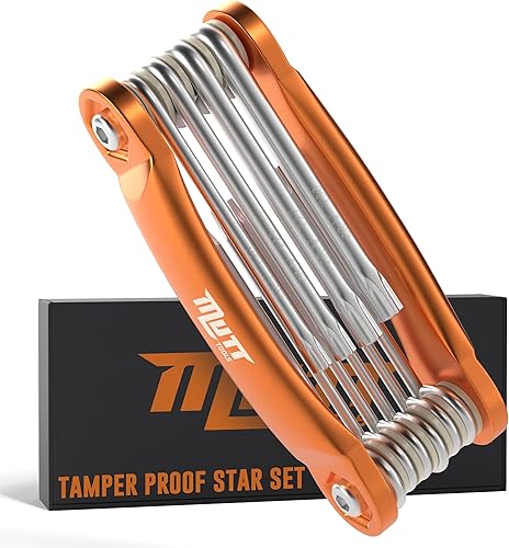 Mutt Tools - Juego de llaves de estrella a prueba de manipulaciones, juego Torx de seguridad plegable con agujero en el medio, para tornillos Torx