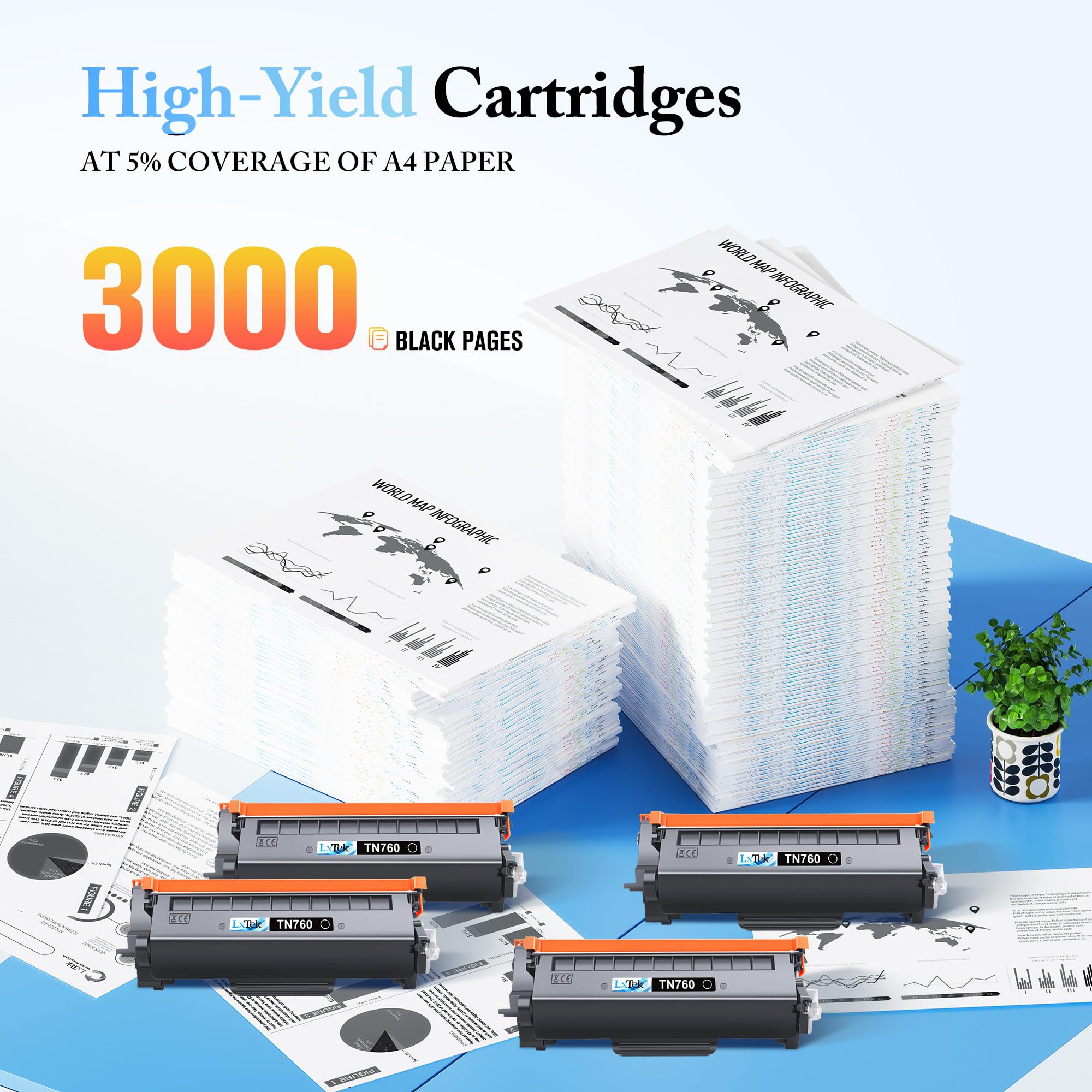 LxTek Lot de 2 Cartouches de Toner de Rechange compatibles pour Brother TN760 TN 760 TN730 TN 730 à Compatible avec MFC-L2710DW HL-L2350DW HL-L2370DWXL MFC-L2750DW HL-L2395DW MFC-L2690DW
