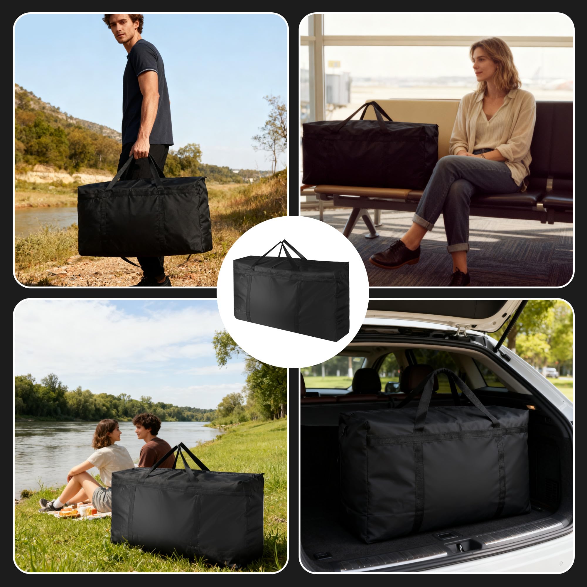 Lot de 2 sacs de rangement extra larges de 180 L, en tissu Oxford 600D ultra-résistant avec poignées renforcées, idéaux pour les voyages et les déménagements.dimensions : 100 x 58 x 28 cm.