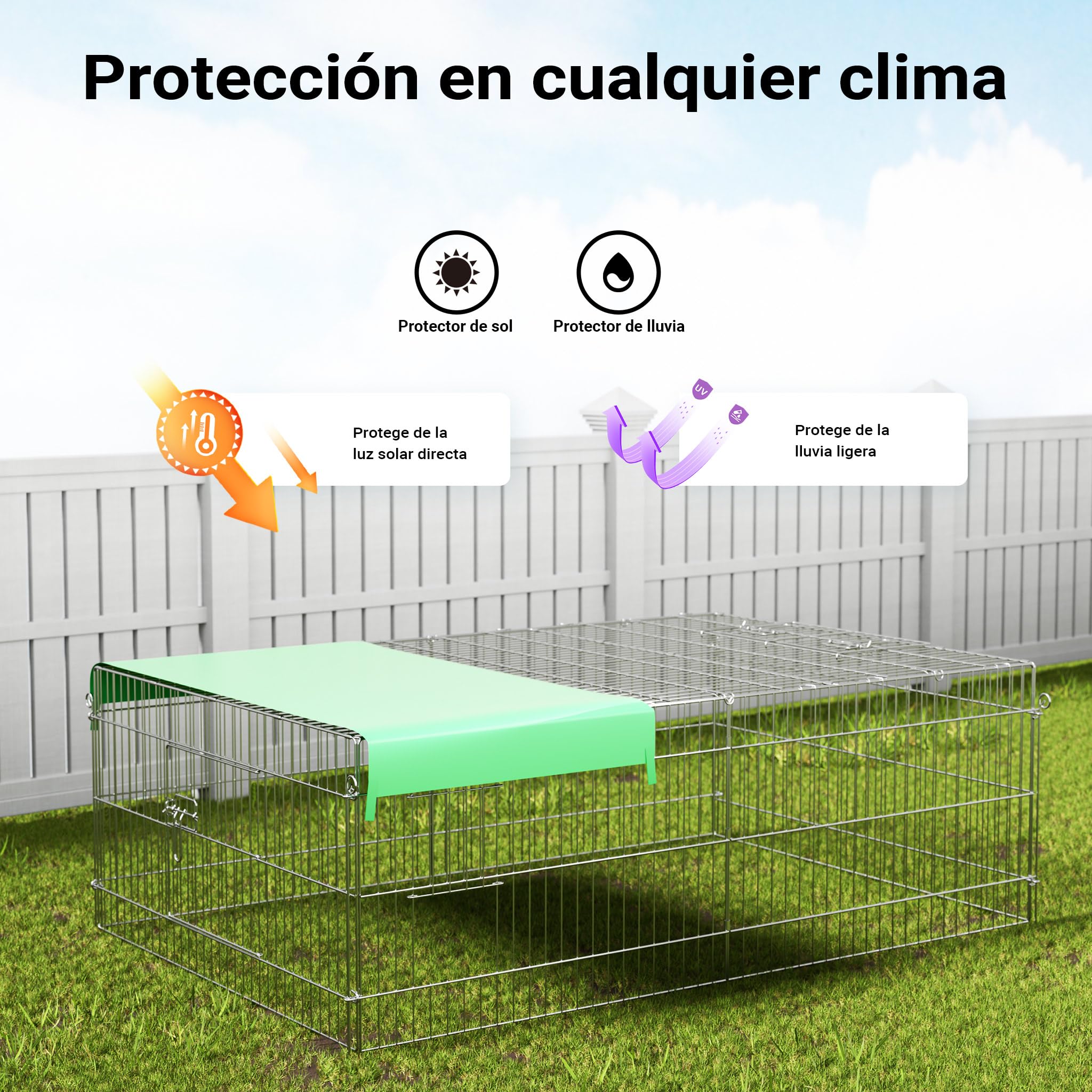 Recinto Jaula para Animales 216x116x65cm con protección Solar y antifuga, Corral para Mascotas