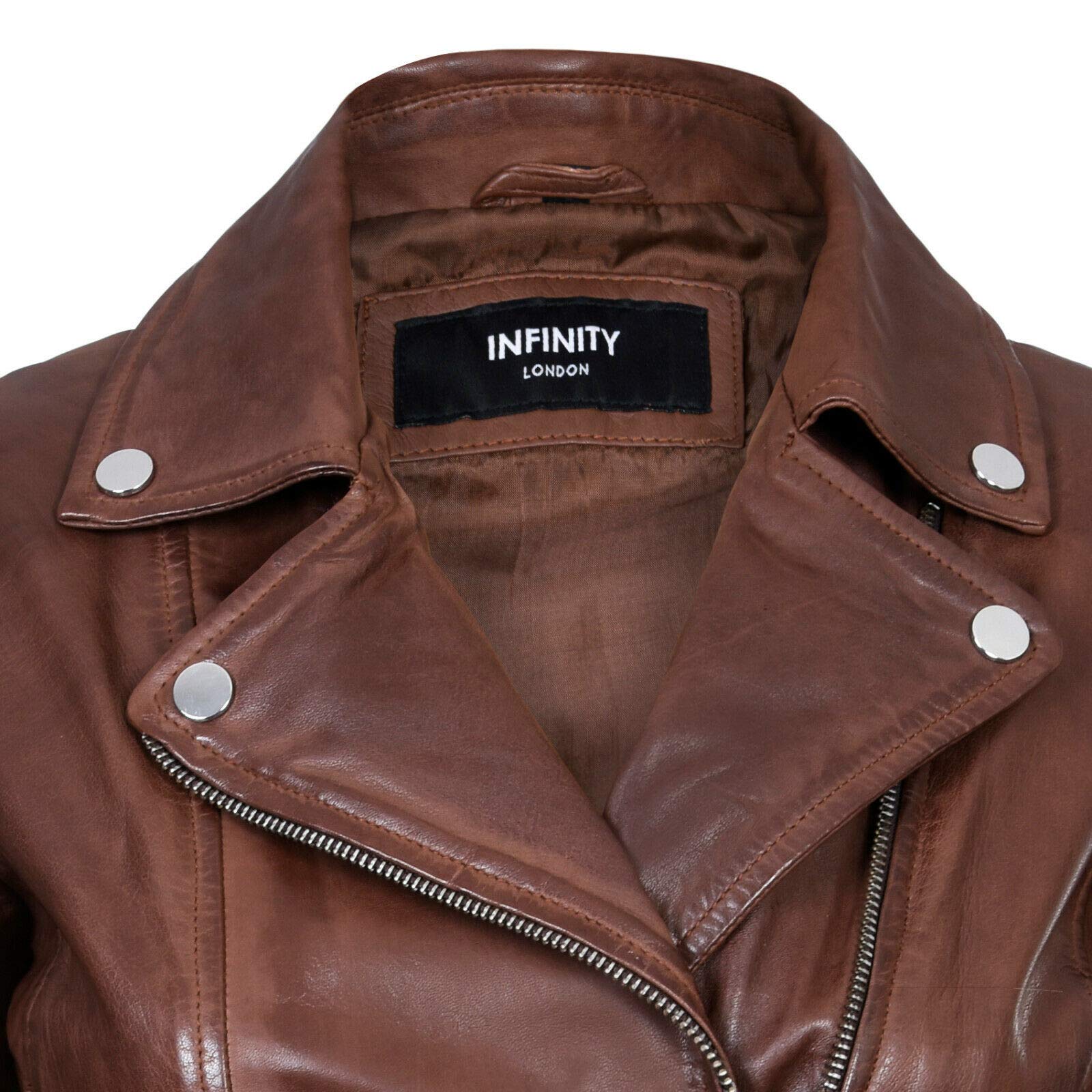 Infinity Leather Señoras Para Mujer de Cuero real Marrón Equipado con Chaqueta de Moda con Cremallera Estilo Motorista L