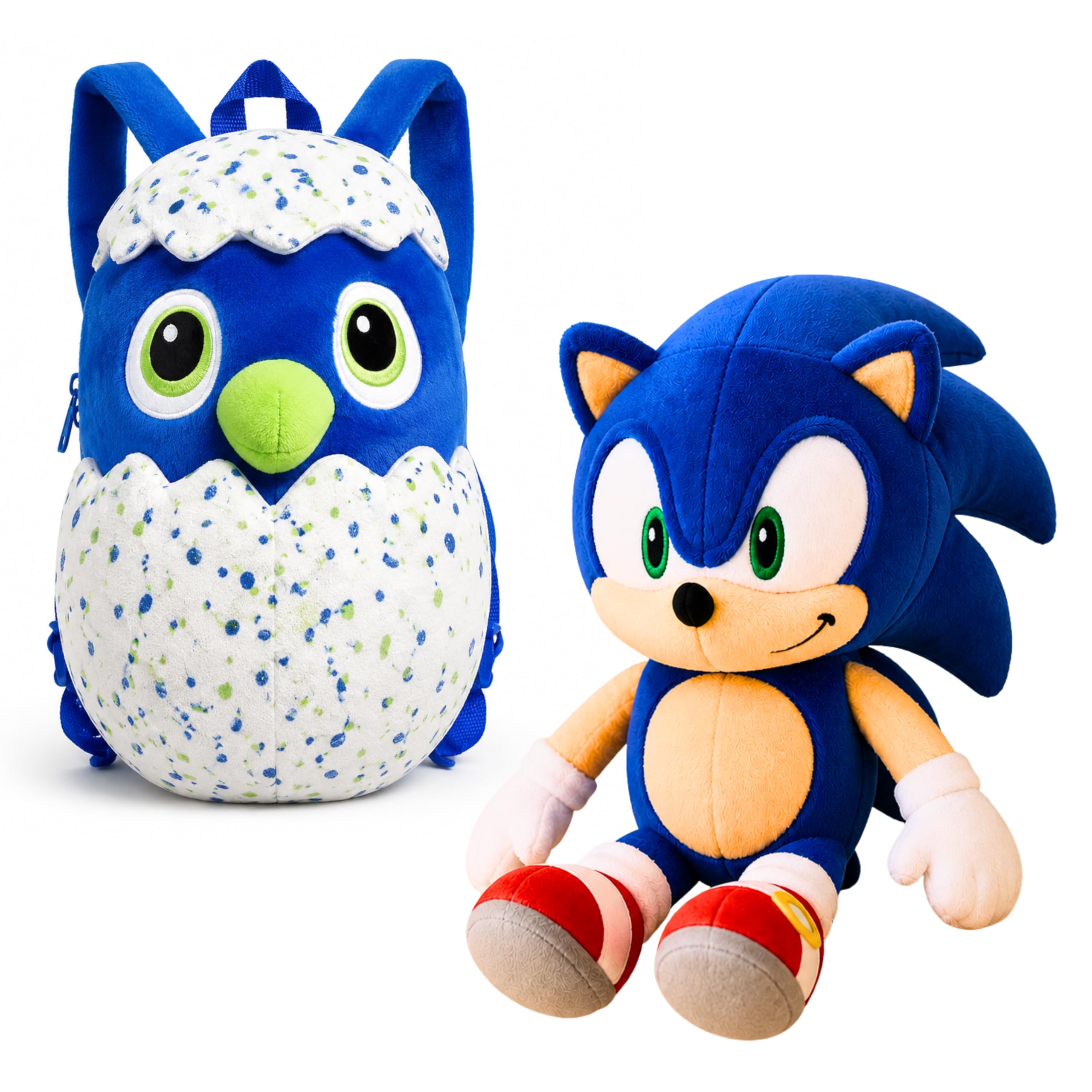 SRV Hub Sonic the Hedgehog Plush Toy & 3D Plush Backpack for Kids, Super Soft Sonic Teddy with Blue White TV Character School Bag Lightweight Nursery Rucksack Gift for kids 3+ Years โ image 1