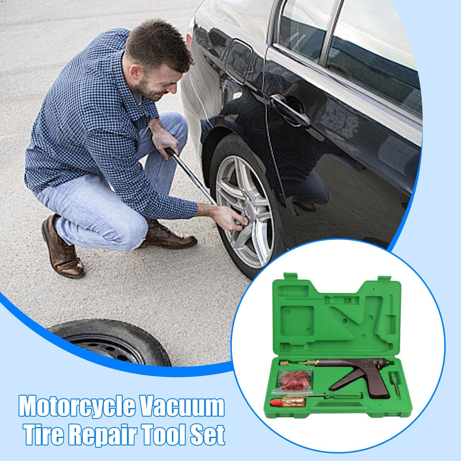 Kit Reparación Neumáticos Moto Herramienta Compresor Portátil | Kit de Reparación de Neumáticos para Coche Inflador para Carretera ATV Camión Tractor Cortacésped Moto de