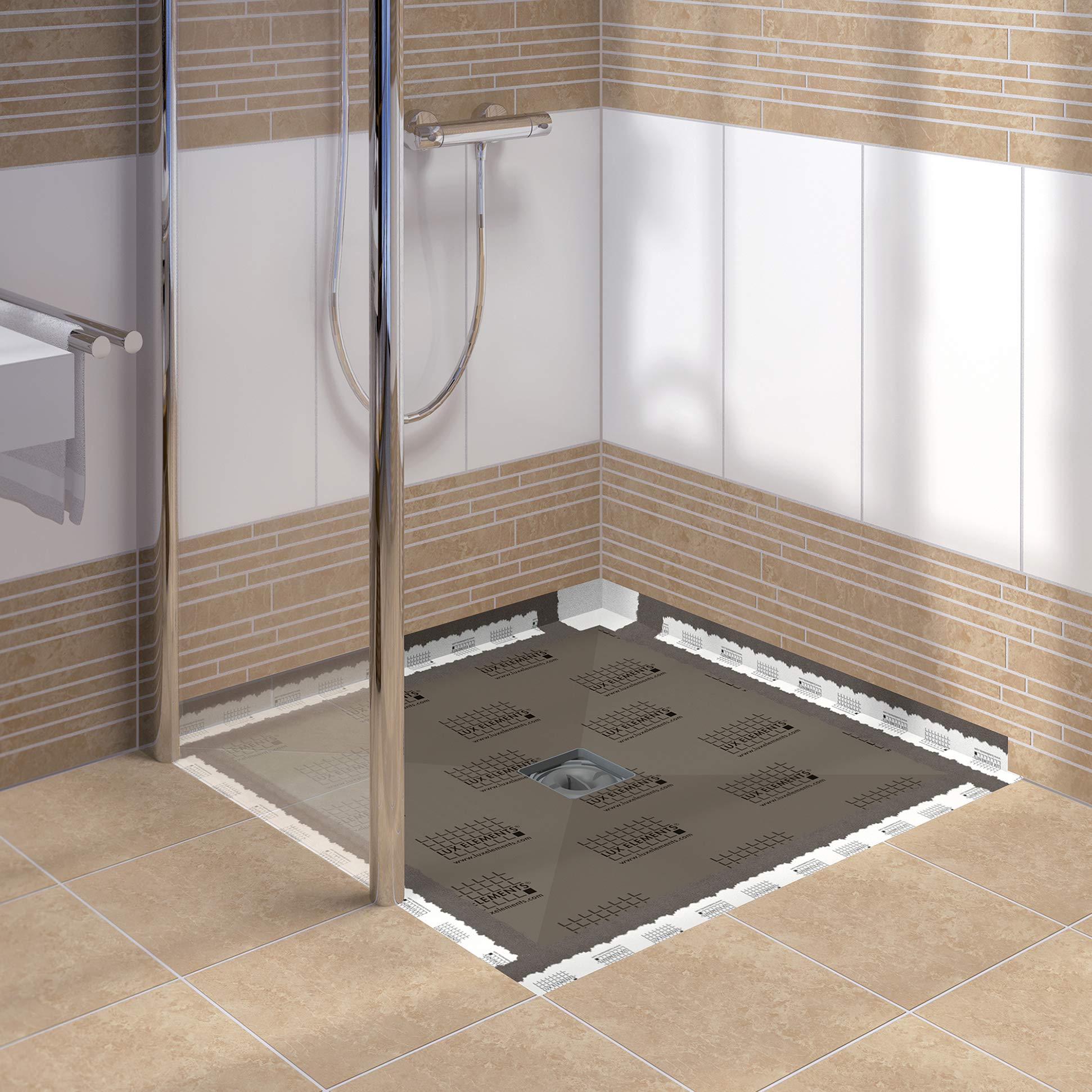 LUX ELEMENTS Piatto doccia impermeabile, pronto per piastrellare, TUB-MQ 900 LTUBE10101, grigio, 90 x 90 cm