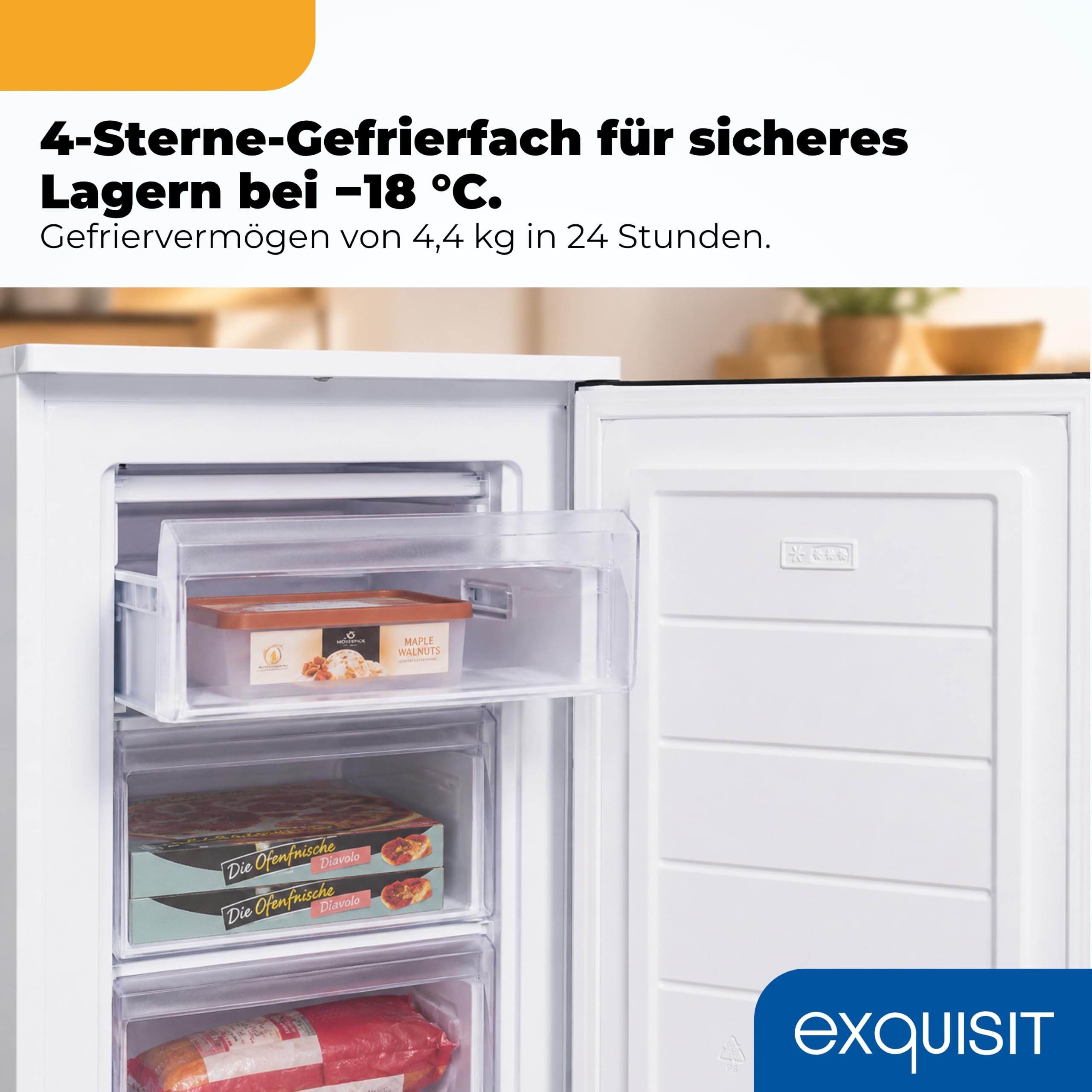 Exquisit Gefrierschrank GS581-040Cweiss 87 L 85,5 cm Höhe Energieklasse C 40 dB 4-Sterne-Gefrieren Weiß