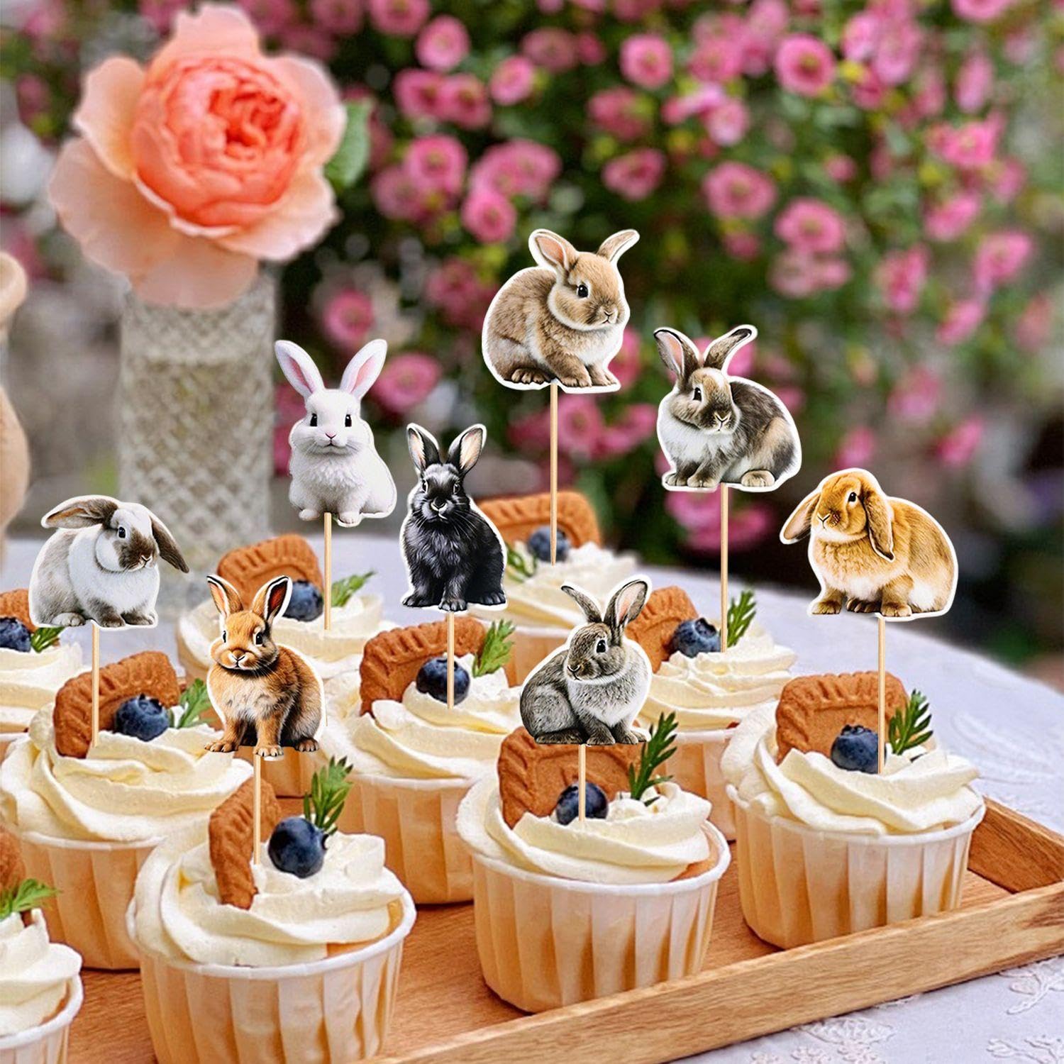 GDFHBD 24 Pieces Of Rabbit Card Insert, Rabbit Cupcake Decoration, Muffin Decoration, Rabbit Party Theme Decoration, Cake Topper, Muffin Topper. - Image 3