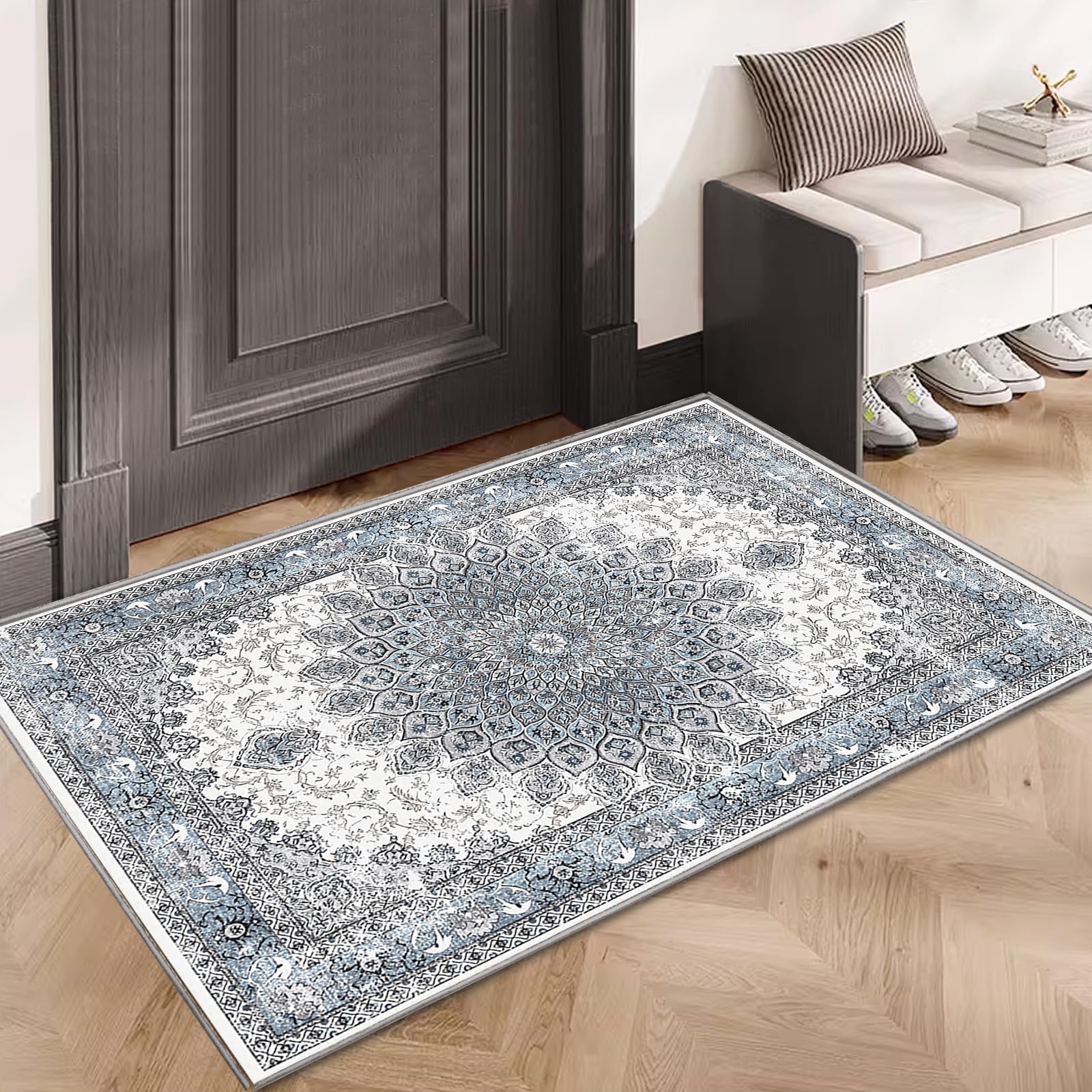 2’x3’ Entry Rug Welcome Mat Small Washable Indoor Door Rug Front Door Mat Non-Slip Blue