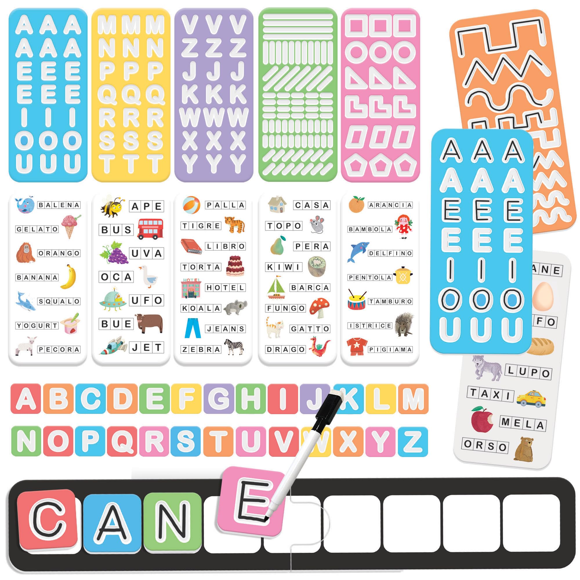 HEADU - Scrittura Guidata Letterine in Gioco - Prescrittura, Alfabeto e Parole |Gioco Didattico per Imparare a Leggere e Scrivere, Gioco Educativo Bambini 3-6 Anni, Regalo Natale Pasqua, Made In Italy