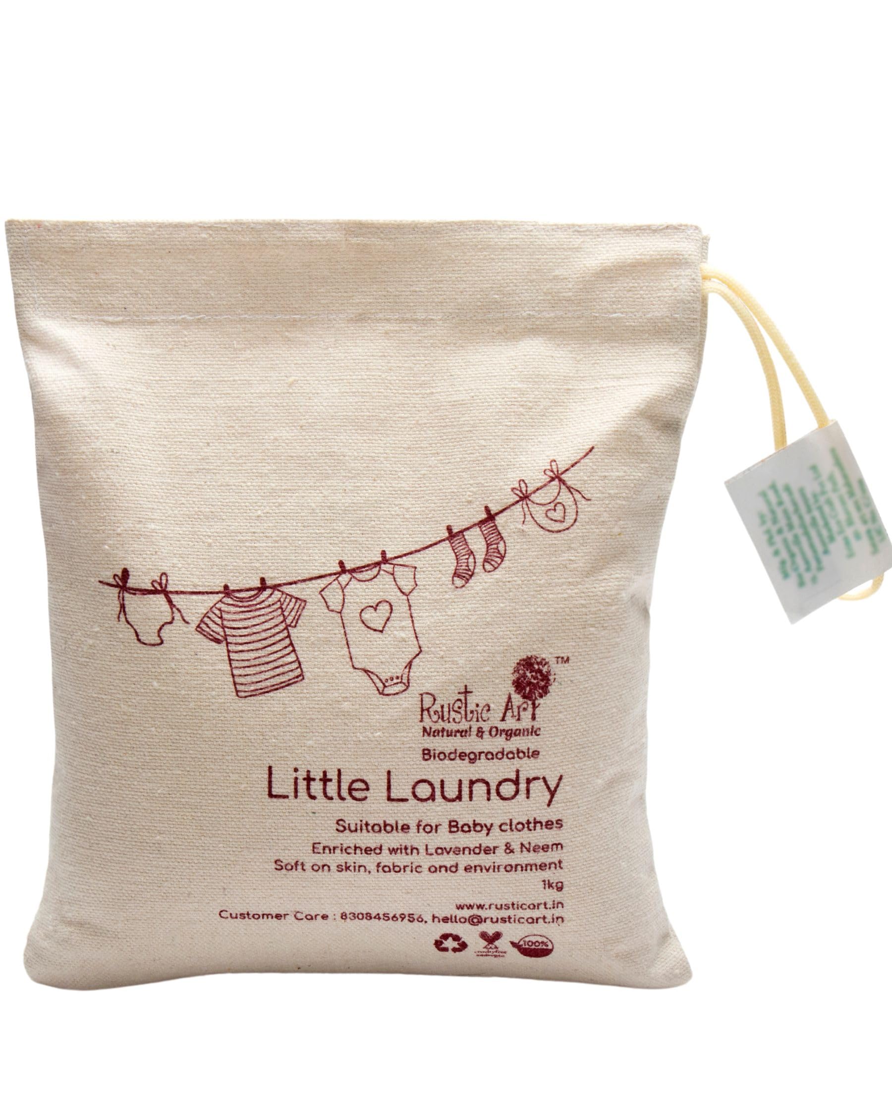 Rustic Art Natural Little Laundry Powder with Neem | Baby & Kids Clothes Laundry Powder | Front & Top Load Machine and Hand Wash | (1 Kg)