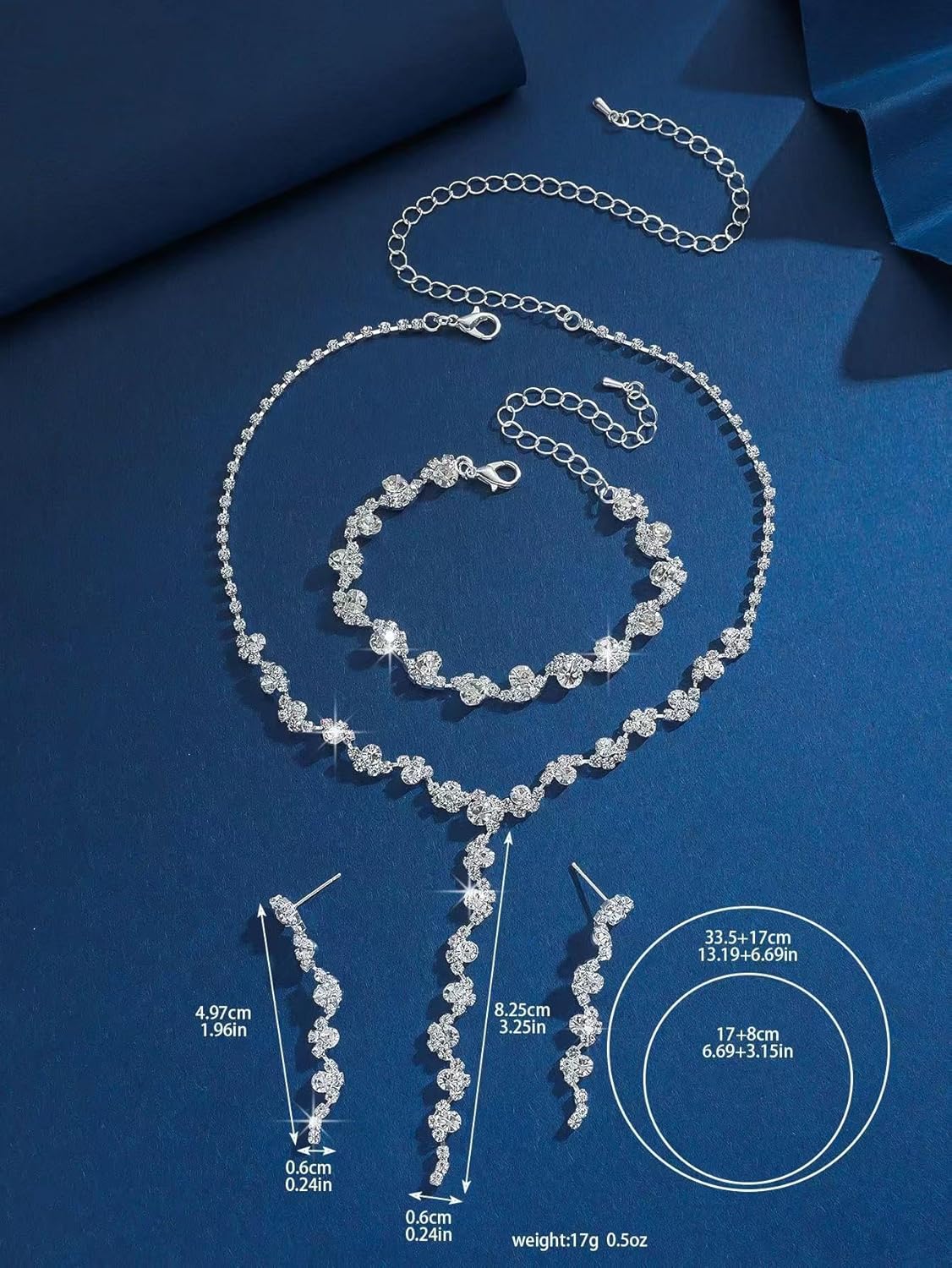 DATOA Exquisite Jewelry Set Bride Wedding Jewelry for Women Oval Teardrop Rhinestone Imitation Crystal Collar Necklace Pierced Dangle Earrings Set for Prom Party - Image 6