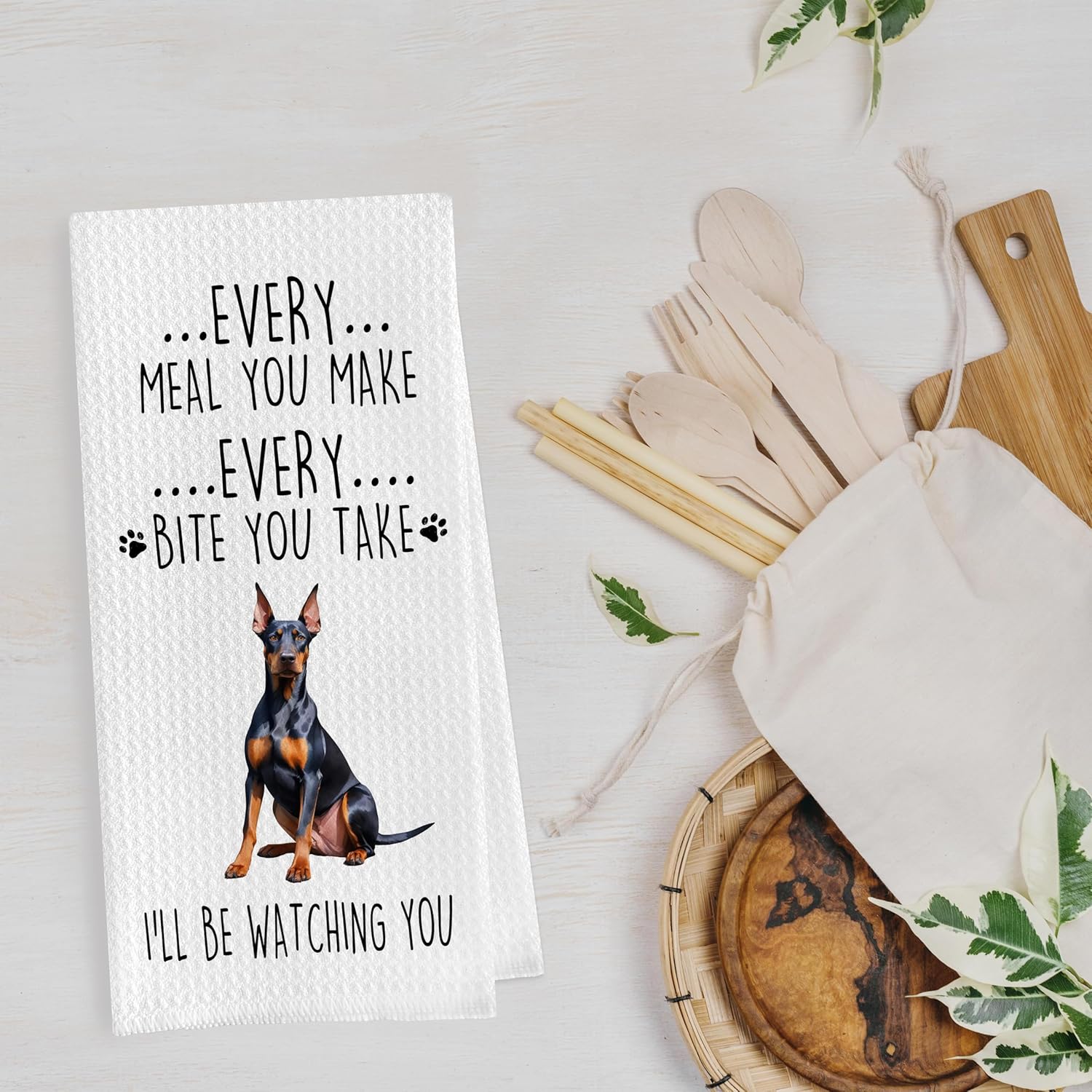 Funny Doberman Dish Towels Set - Funny Doberman Gifts Decorative Waffle Kitchen Towels, Doberman Hand Towels, Doberman Tea Towels, Doberman Gifts (16×24 Inches, Set of 2) - Image 3