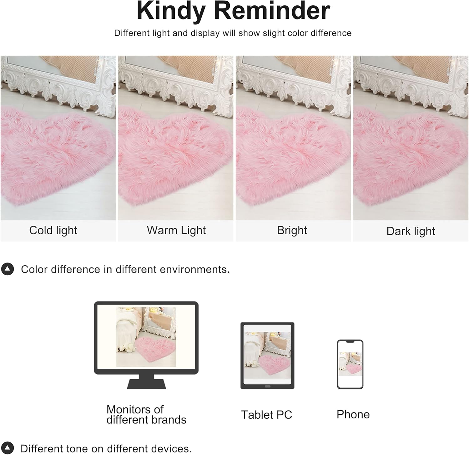 uxcell Heart Shaped Rugs for Bedroom,Small Aesthetic Carpet Girls,Cute Shaggy Floor Mirror Mat,Pastel Furry Throw Rug 2.3ftx3ft, Light Pink