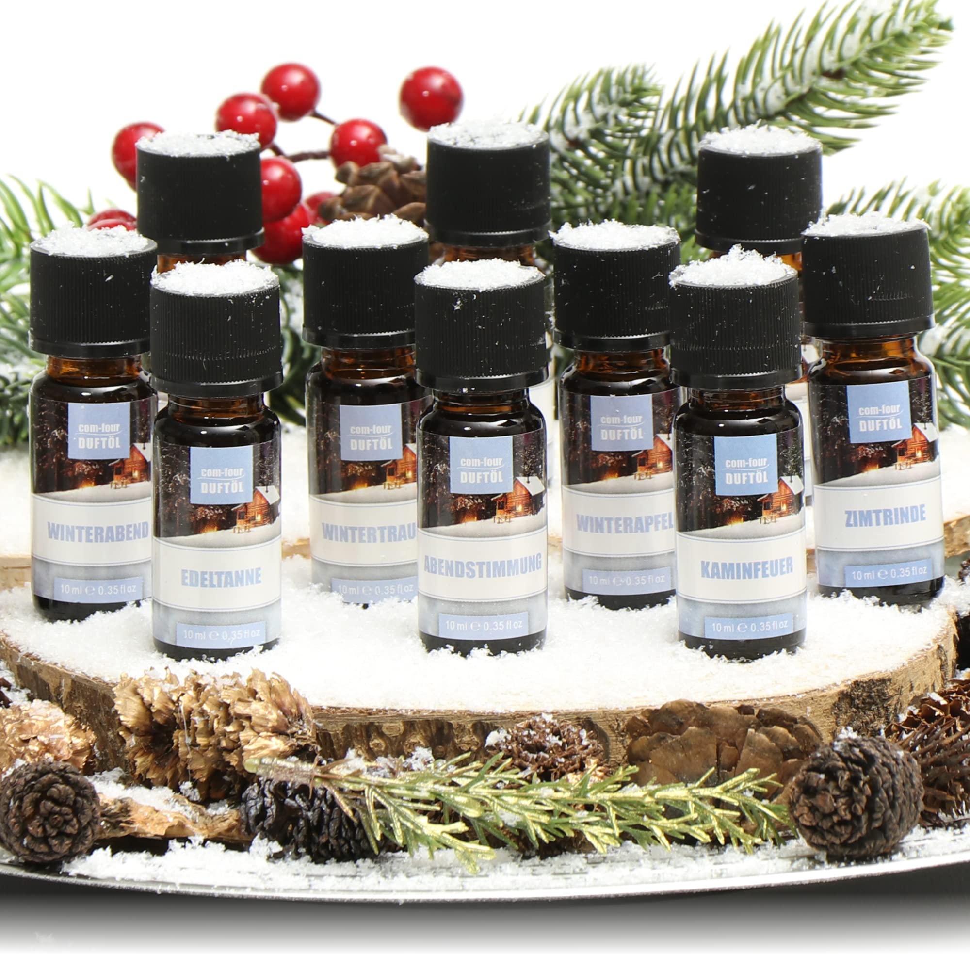 COM-FOUR® 10x Rózne zapachowe olejki - Zapach do pokoju "Winter Mood" - Olejek zapachowy do dyfuzorów, odswiezaczy, odparowywaczy wody, nawilzaczy (10 sztuk - zimowy nastrój)