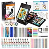COLOUR BLOCK 152 Wooden Easel Art Supplies Set, Professional Painting and Drawing Kit with Acrylic Paints, Watercolor Paints, Sketch Pad, and Pencils for Adults and Mixed Media Artists