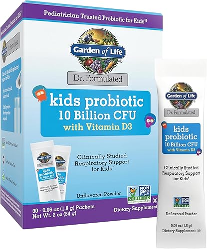 Garden of Life Dr. Formulated Kids - Paquete de 10 mil millones de CFU probióticos en barra con D3  Apoya los huesos, los dientes y la función