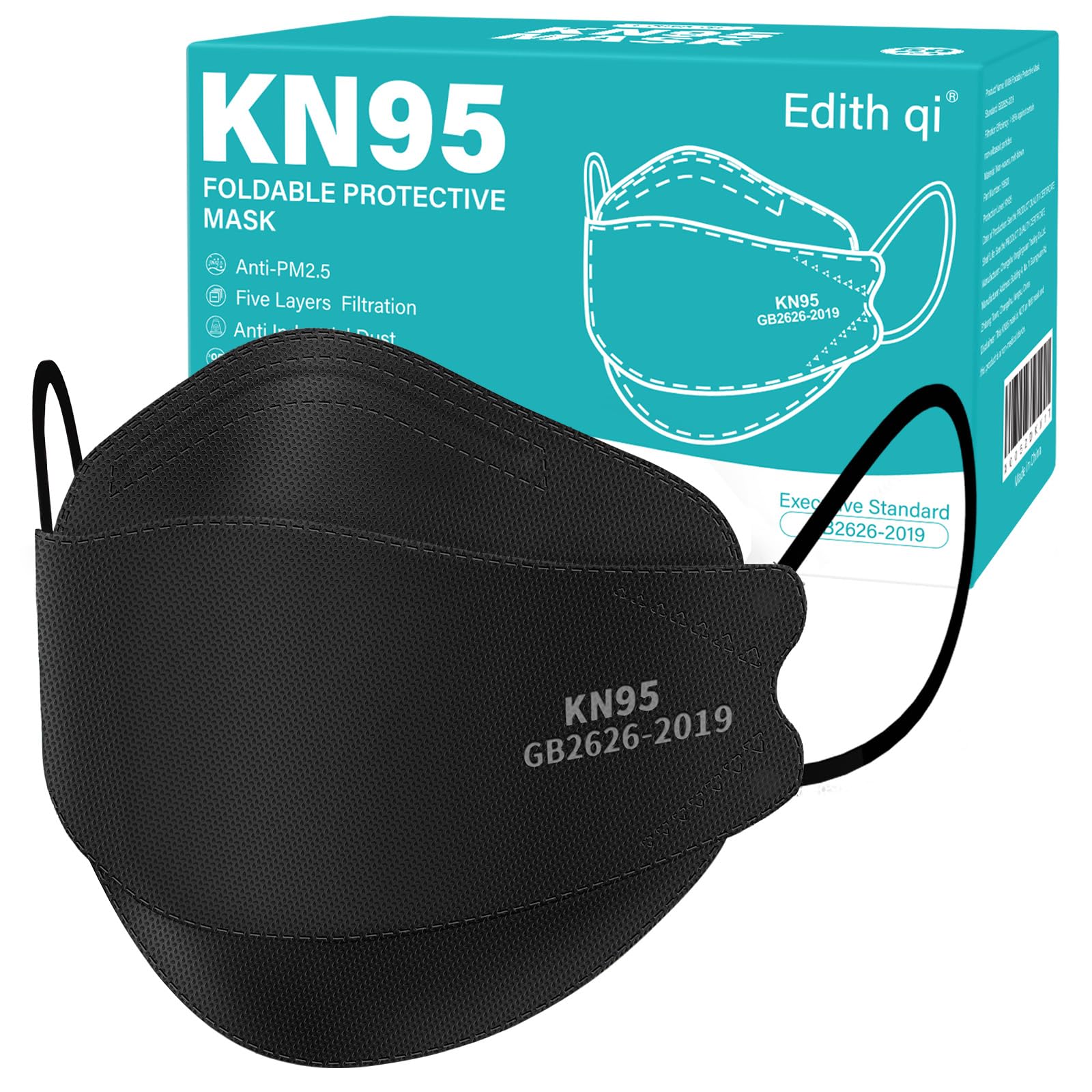 Amazon.com: Edith qi KN95 Face Masks 50 PCS, 5 Ply Black