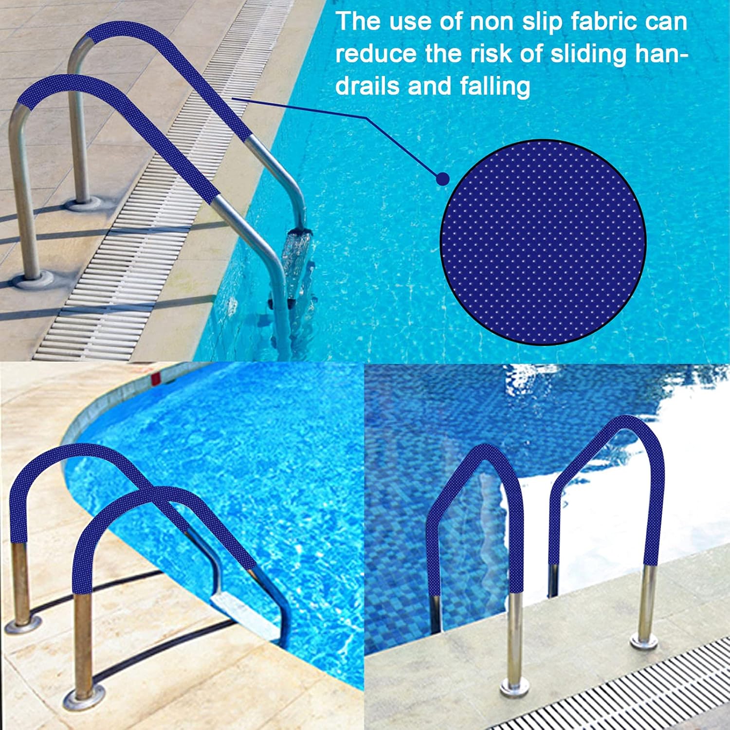 Staircase Handrails Pool Hand Rail with Blue Grip Cover and Swimming Pool Skimmer Stainless Steel Swimming Pool Handrail Pool Slides for Inground Pools 440lbs Load Capacity for Swimming Pool