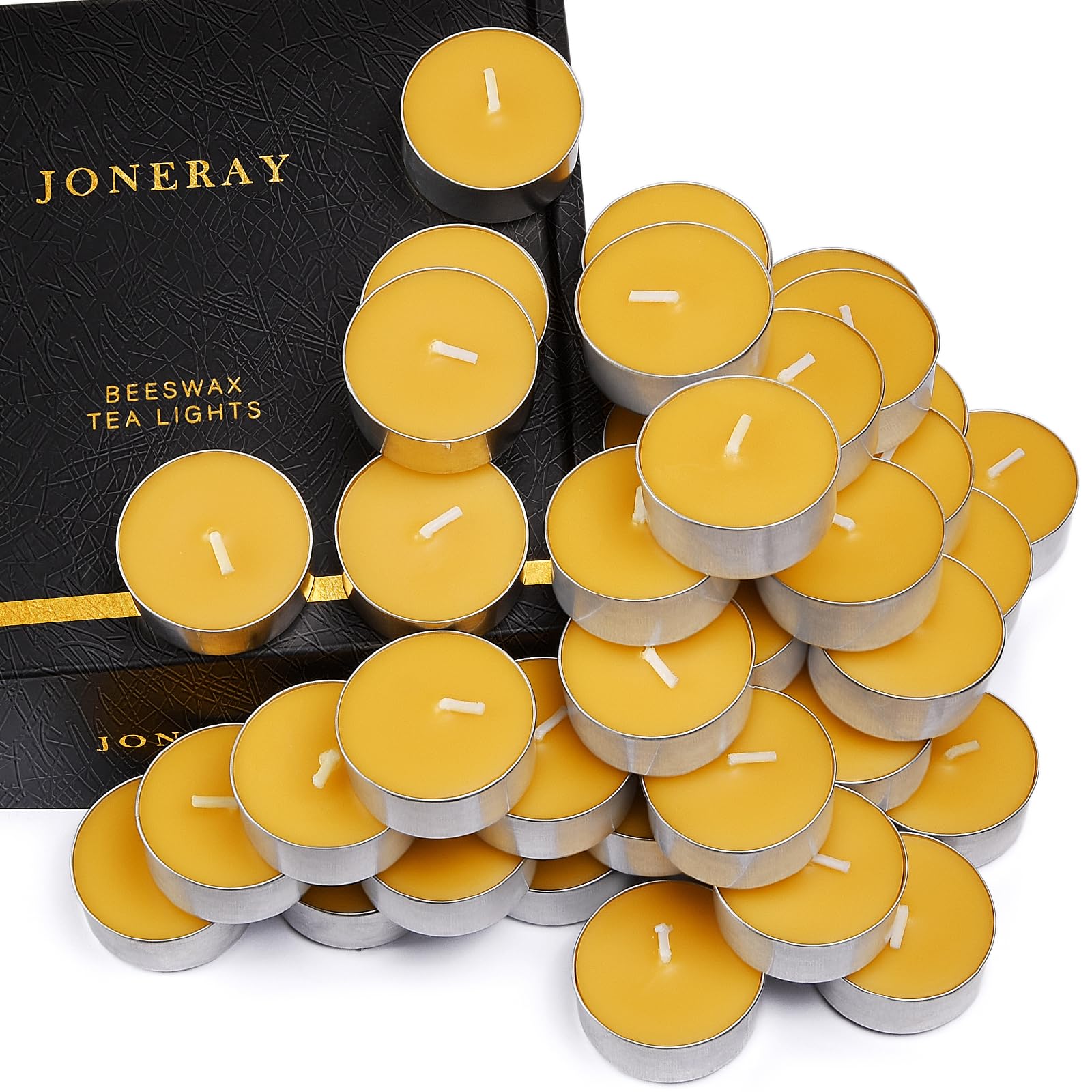 48 Pack Beeswax Tealight Candles Bulk,Pure Natural Bees Wax in Aluminum Shell - 4 Hour Extended Burn Time,Smokeless Tea Light Candles for Home Deco,Table centerpieces