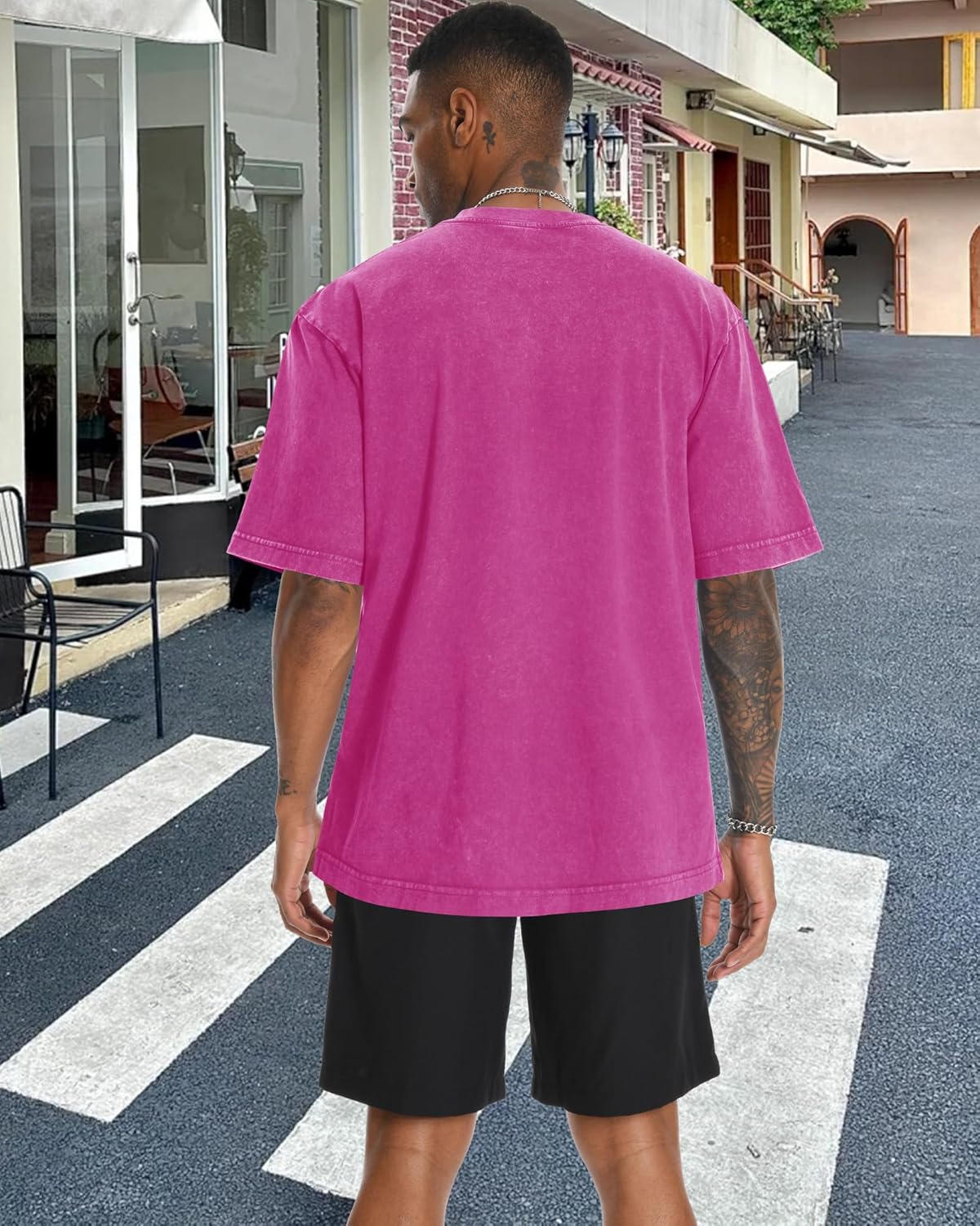 Oversized Tshirts for Men Short Sleeve Vintage Washed Basic Loose Tees, Light Pink, 2XL - Image 5