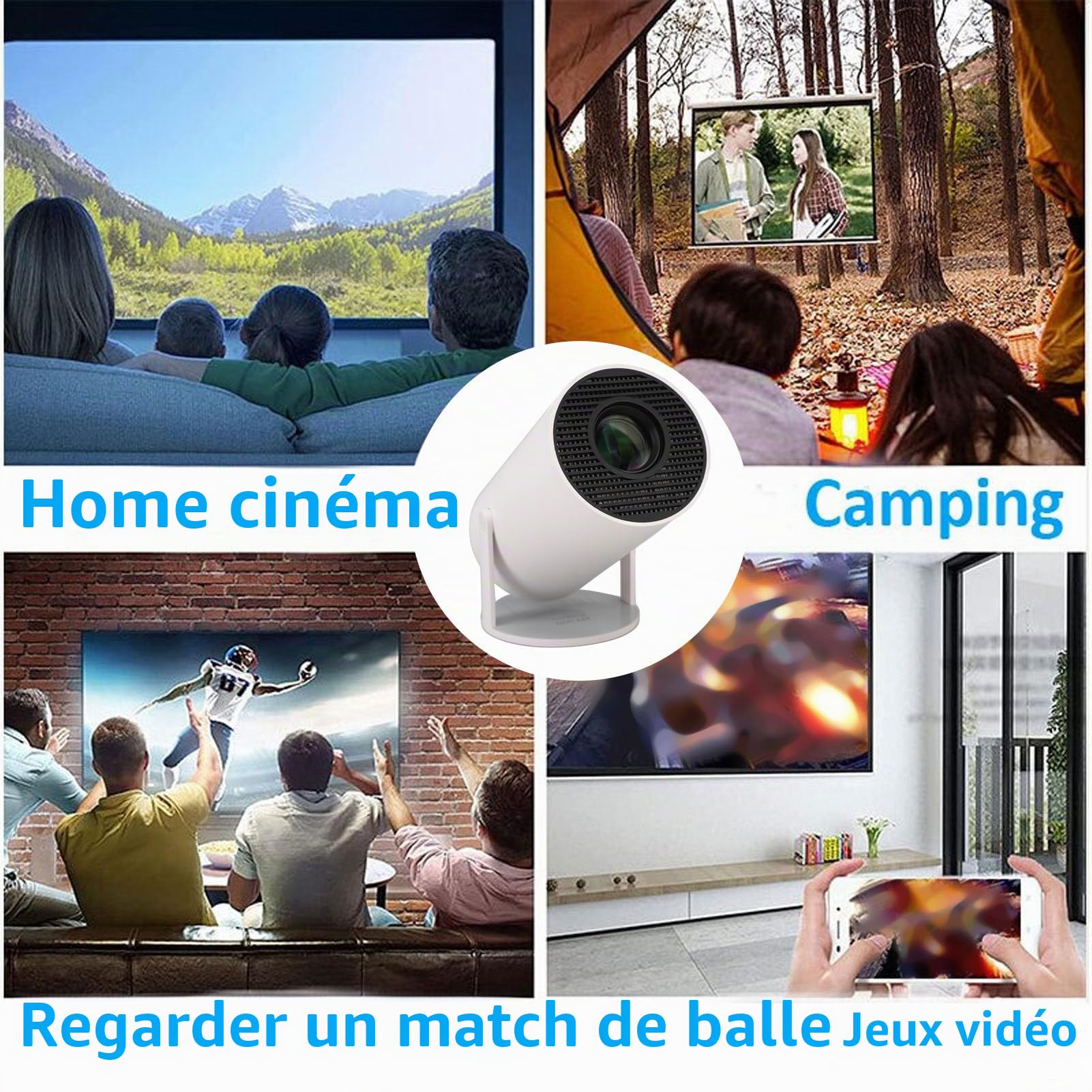 Mini Projecteur Intelligent Portable Rond 270 ° Cercle Circulaire Miniature pour WiFi Film Extérieur, Projecteurs Vidéo (Prise UE)