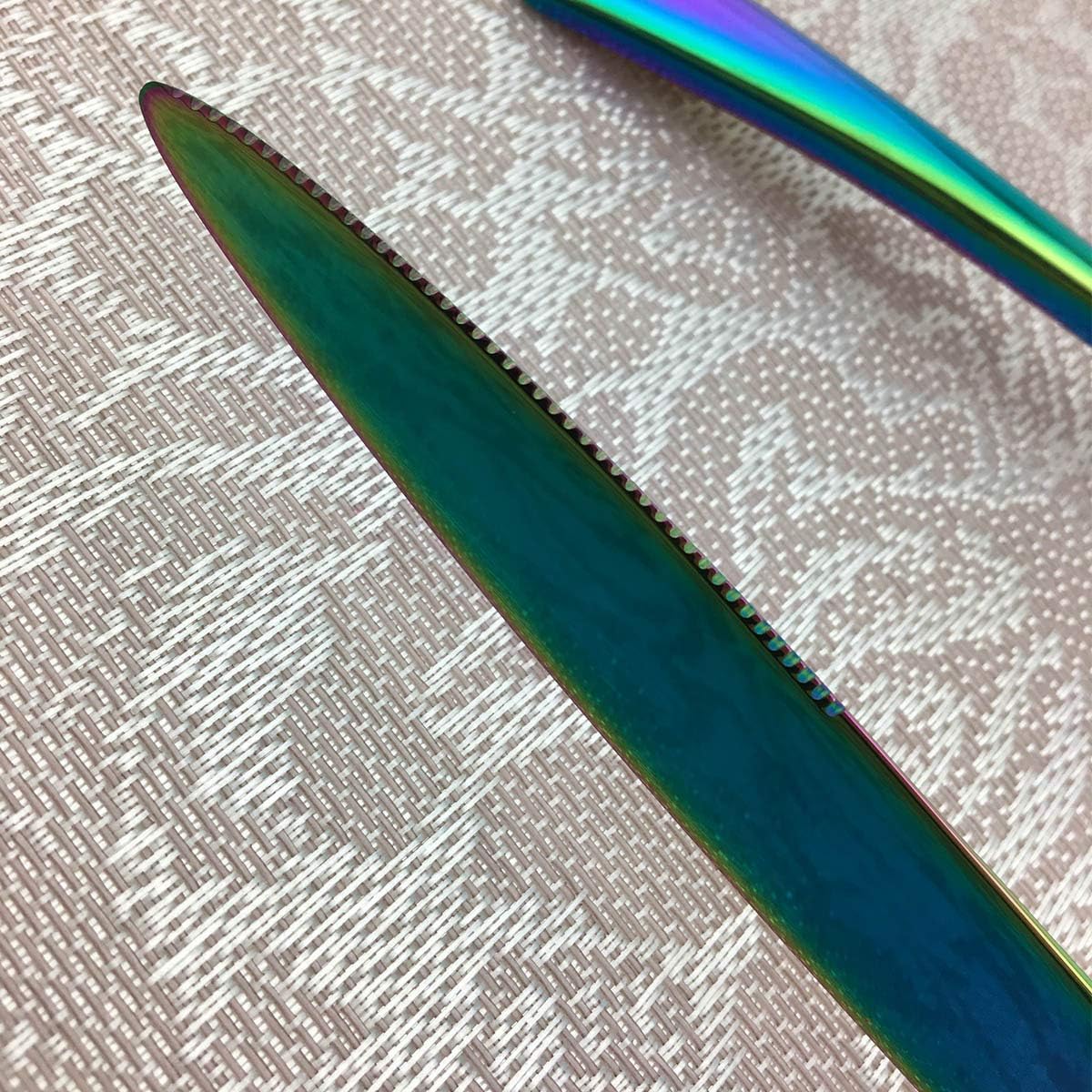 6-Pieces Luxury Novelty Flatware Set,Rainbow Colorful 18/10 Stainless Steel,Include Dinner Knife Steak Knife/Fork/Spoon,Serving Set Utensils Set (1 Shiny Rainbow Silverware sets)