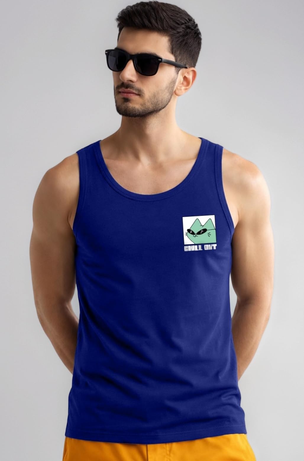 Veirdoยฎ Pure Cotton Sleeveless Regular Fit Front Print Placement Scoop Neck Vest for Men & Boys
