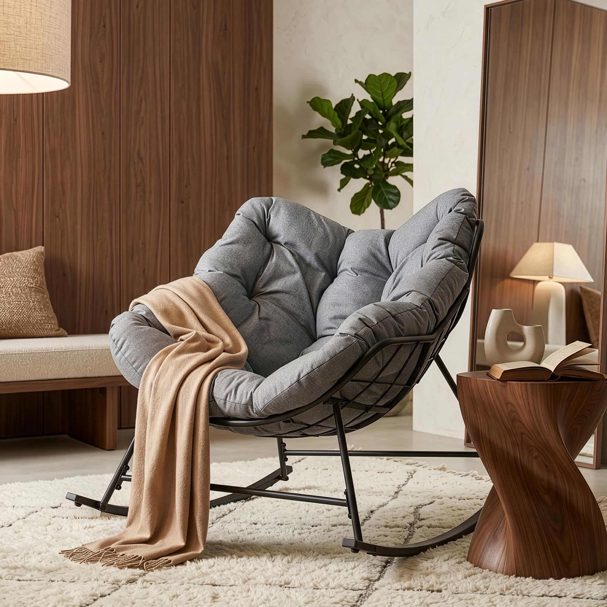 [en.casa] Silla Mecedora Villeneuve con cojín al Aire Libre Acero Gris | balancin jardin exterior 85x90x91cm acero textil máx. 120 kg