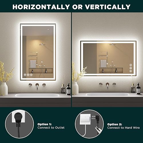 Miniatura 8 de Espejo de baño LED para pared, espejo inteligente de 24 x 40 con luces, espejo LED frontal y retroiluminado para baño, certificación UL, CRI