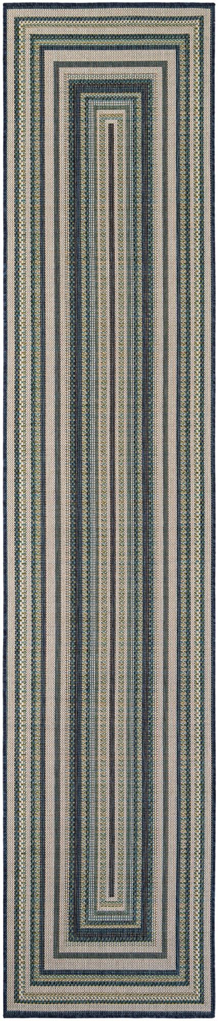 Rugs.com Baja Outdoor Collection Rug – 12 Ft Runner Blue Medium-Pile Rug Perfect for Hallways, Entryways