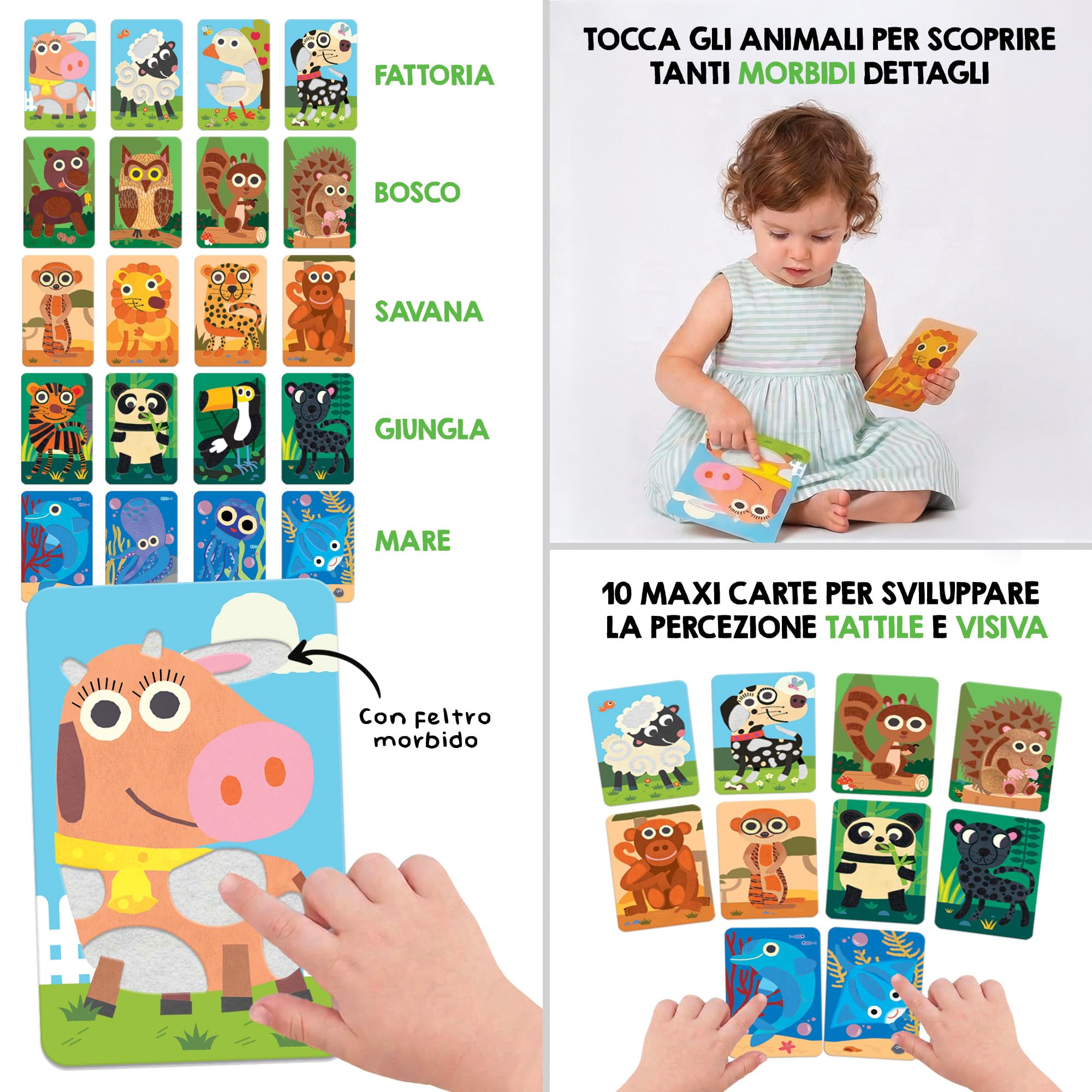 HEADU - Flashcards Baby Soft - Tanti Morbidi Cuccioli da Scoprire | Carte Sensoriali Tattili, Giochi Educativi Bambini 1-3 Anni, Sviluppo Manualità e Tatto, Flasdhcards Educative, Regalo Natale Pasqua
