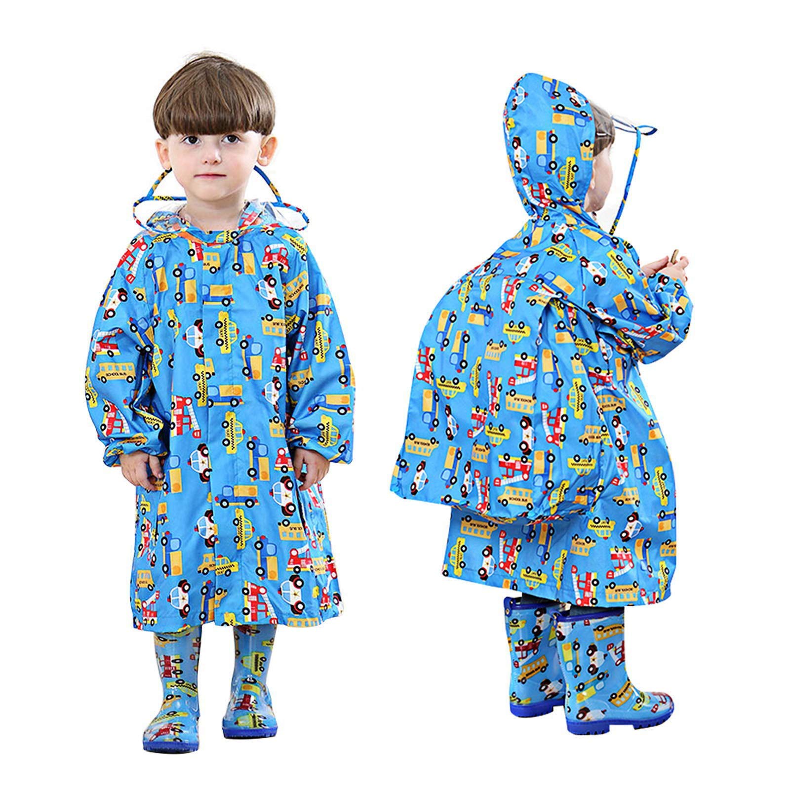 RNTOP Toddler Baby Raincoats Water-Proof Rain Suit Hooded Rain Poncho Kids Reusable Cartoon (Blue, 6-10 Years)