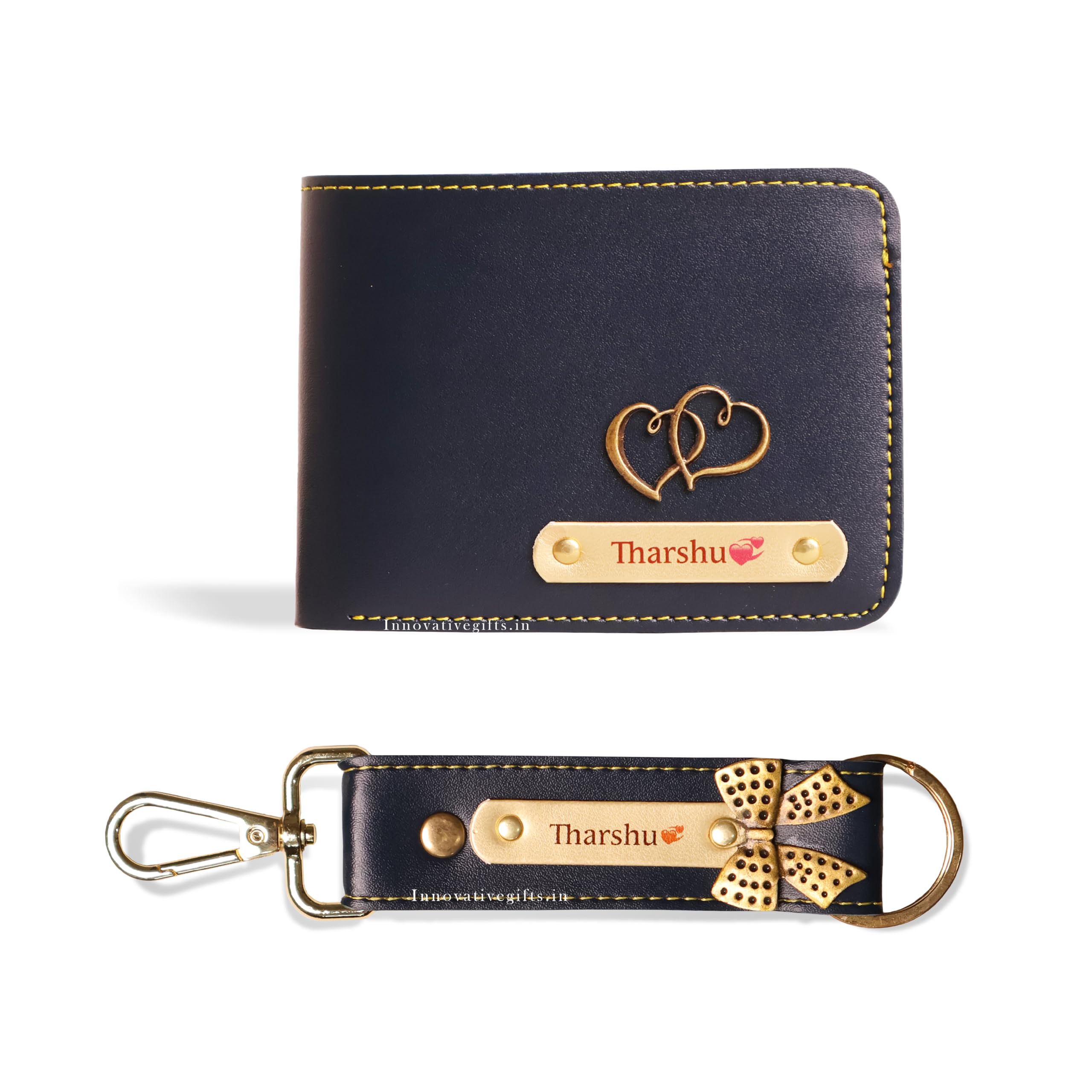 Personalized Leather Wallet with Customized Keychain Name & Charm for Men, Premium Vegan Gift Set for Father, Brother, Husband, Boyfriend (Pack of 2)-image-34