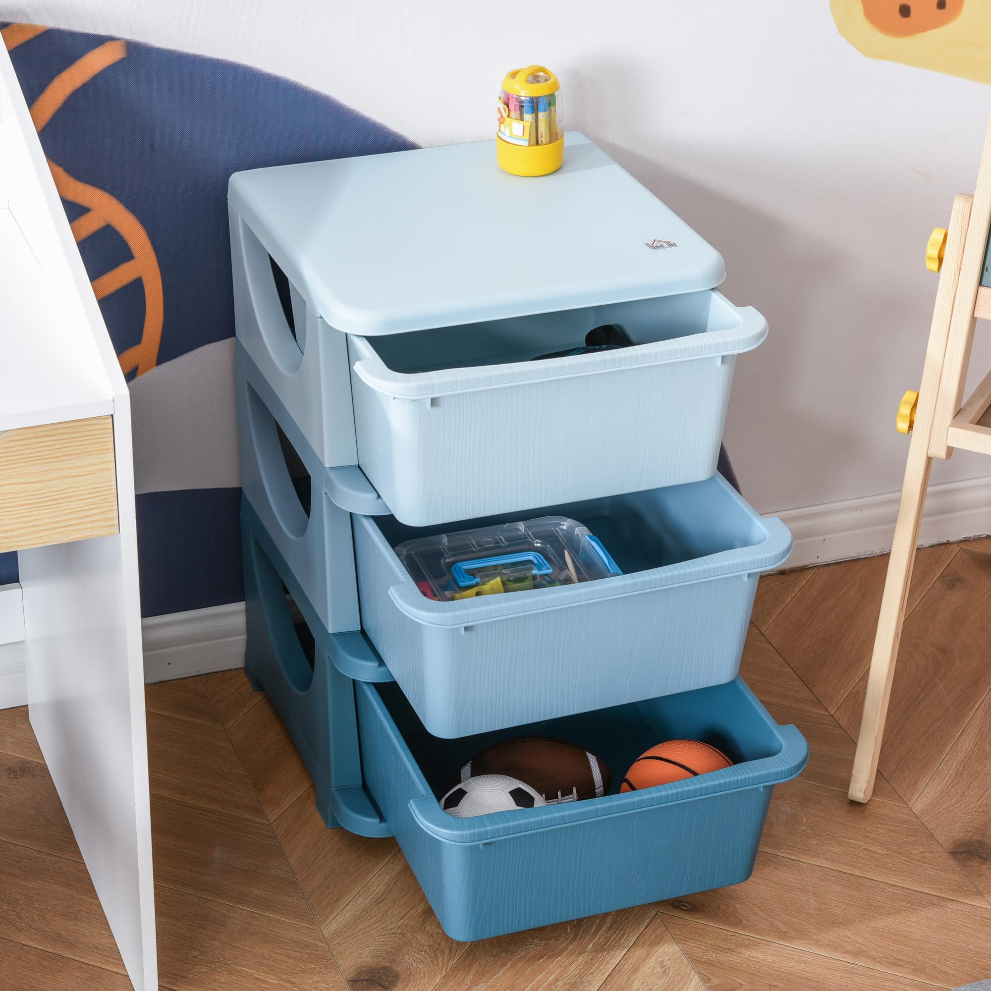 HOMCOM Cassettiera 6 Cassetti per Bambini 3-6 Anni con Bordi Arrotondati, Mobile Portagiochi in PP, 37x37x56.5cm, Blu