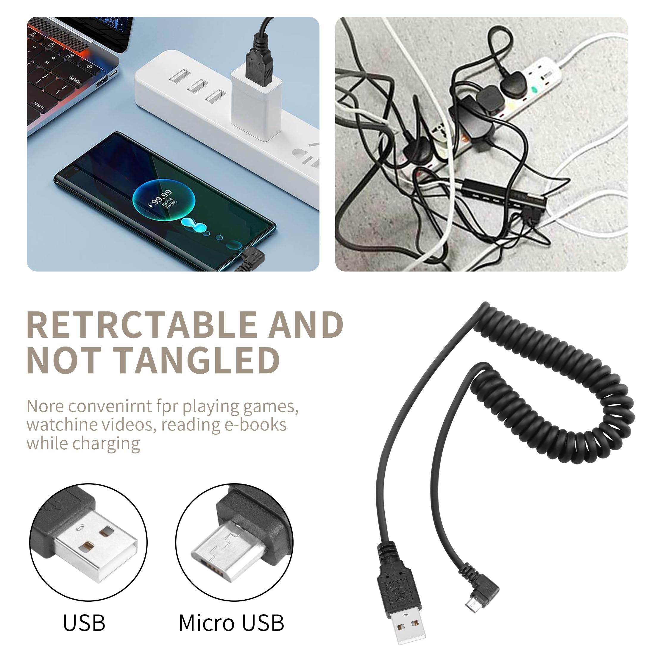 YACSEJAO Câble Micro USB Spiralé, Câble De Chargement Et De