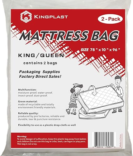 Miniatura 1 de K KINGPLAST - Paquete de 2 fundas de plástico para colchón tamaño King y Queen, 78 x 10 x 96 pulgadas, funda de plástico transparente para